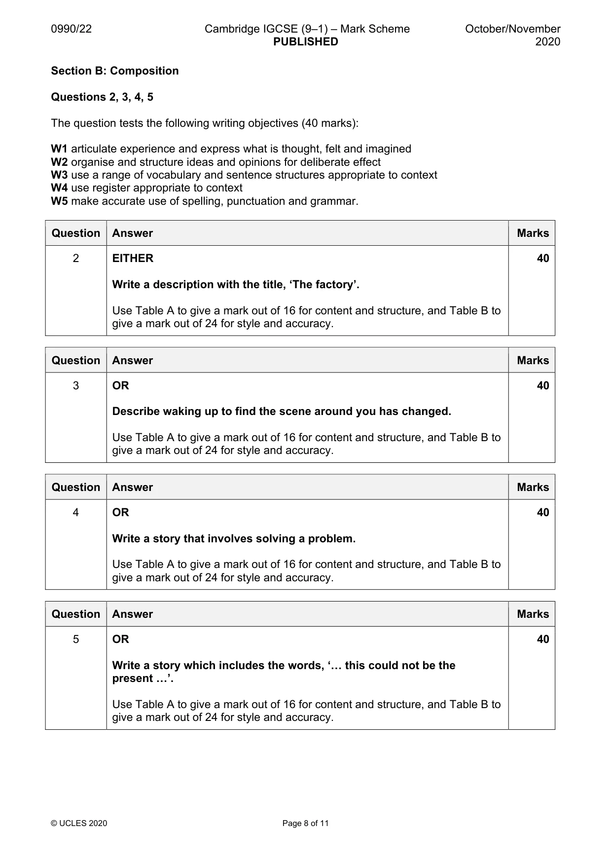 Mark scheme, page 8 of 11