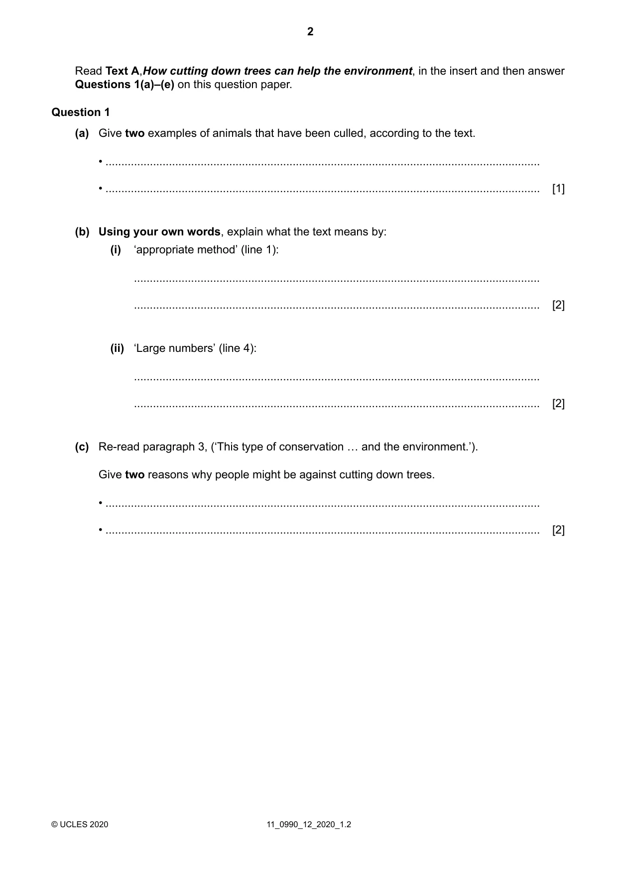 Cambridge IGCSE English - First Language (9-1) 0990 2020 Oct/Nov Paper 1 · Variant 2 question paper, page 2 of 16