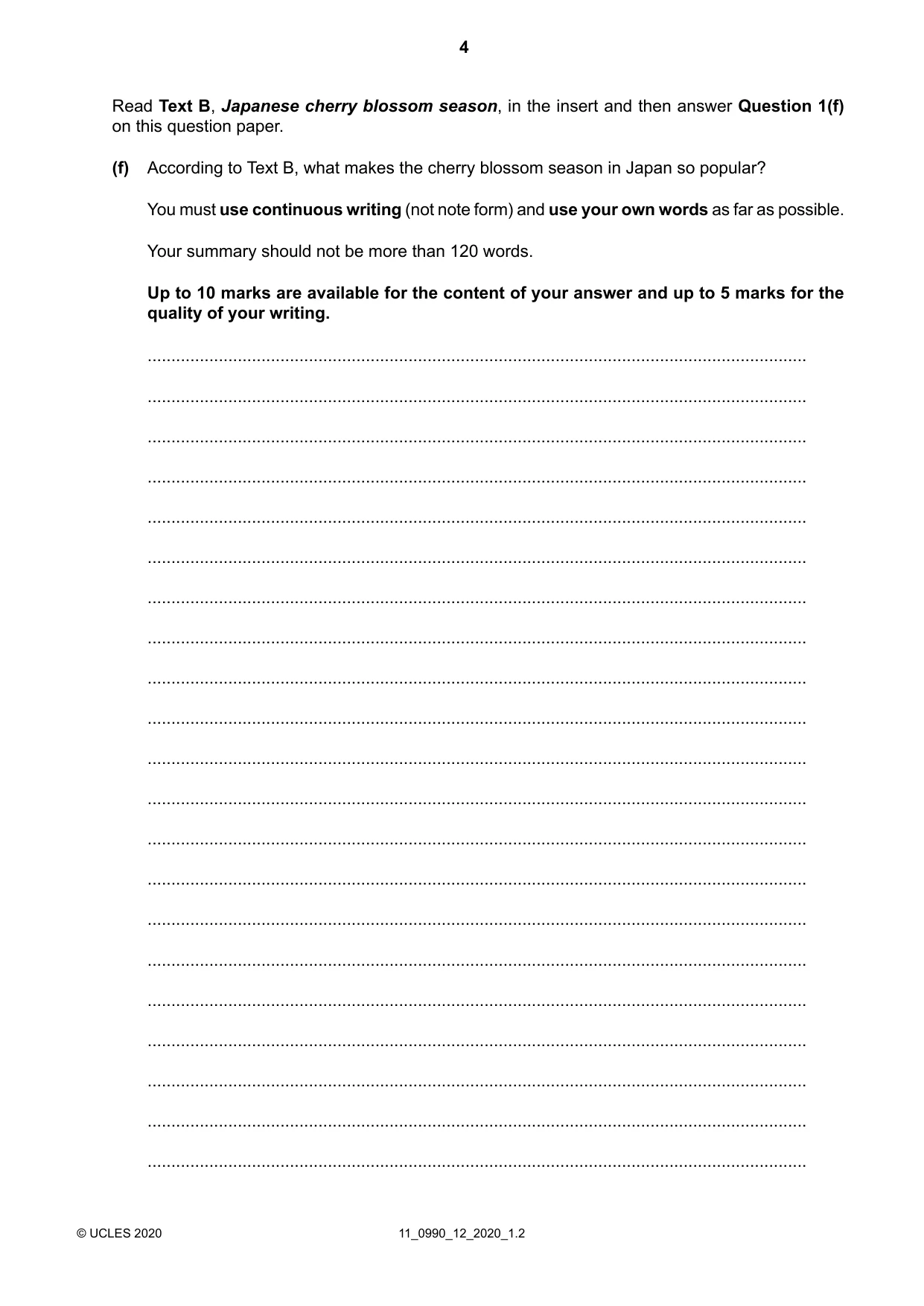 Cambridge IGCSE English - First Language (9-1) 0990 2020 Oct/Nov Paper 1 · Variant 2 question paper, page 4 of 16