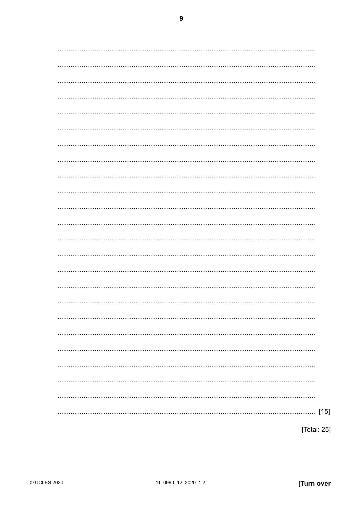 Cambridge IGCSE English - First Language (9-1) 0990 2020 Oct/Nov Paper 1 · Variant 2 question paper, page 9 of 16