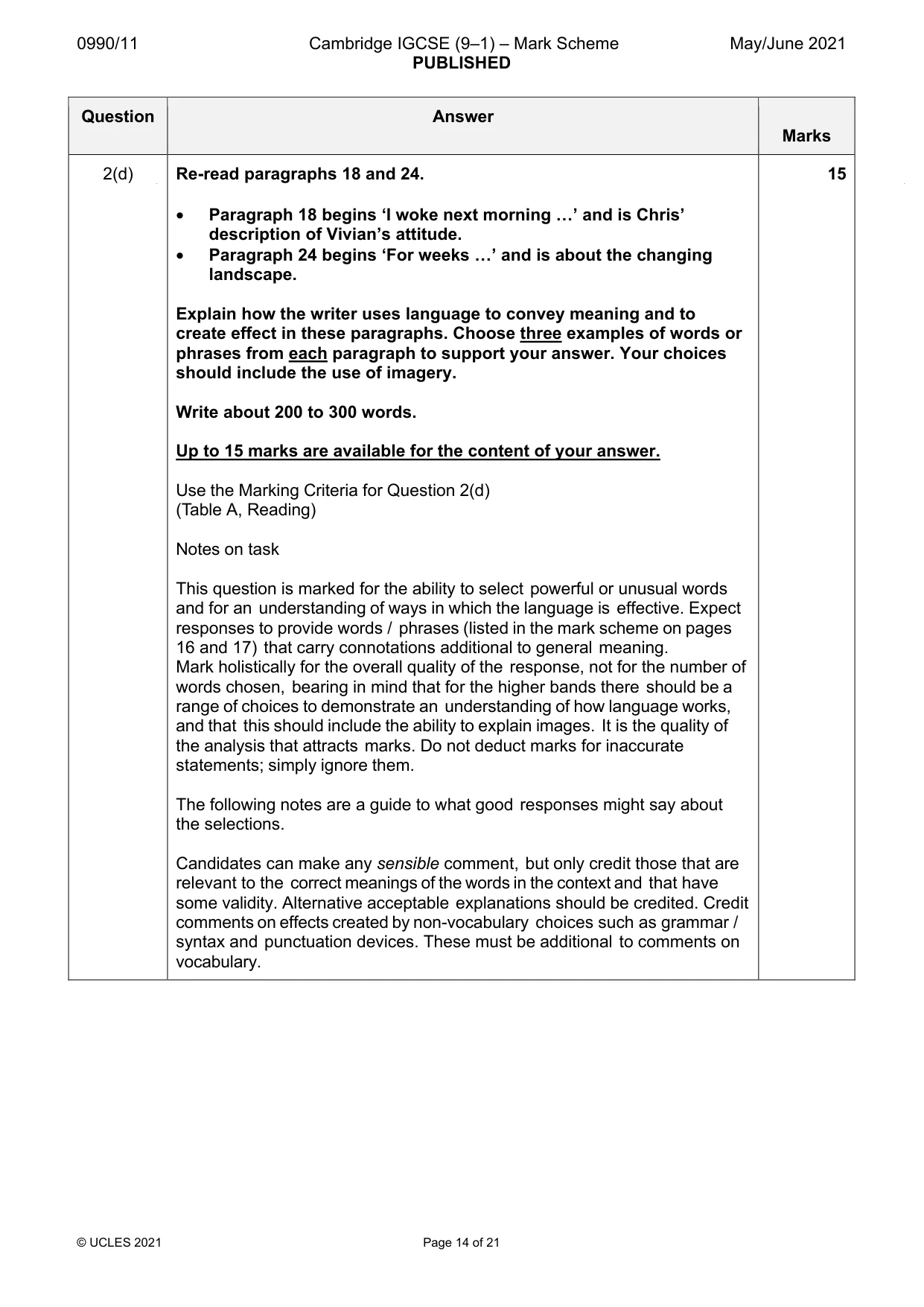 Mark scheme, page 14 of 21