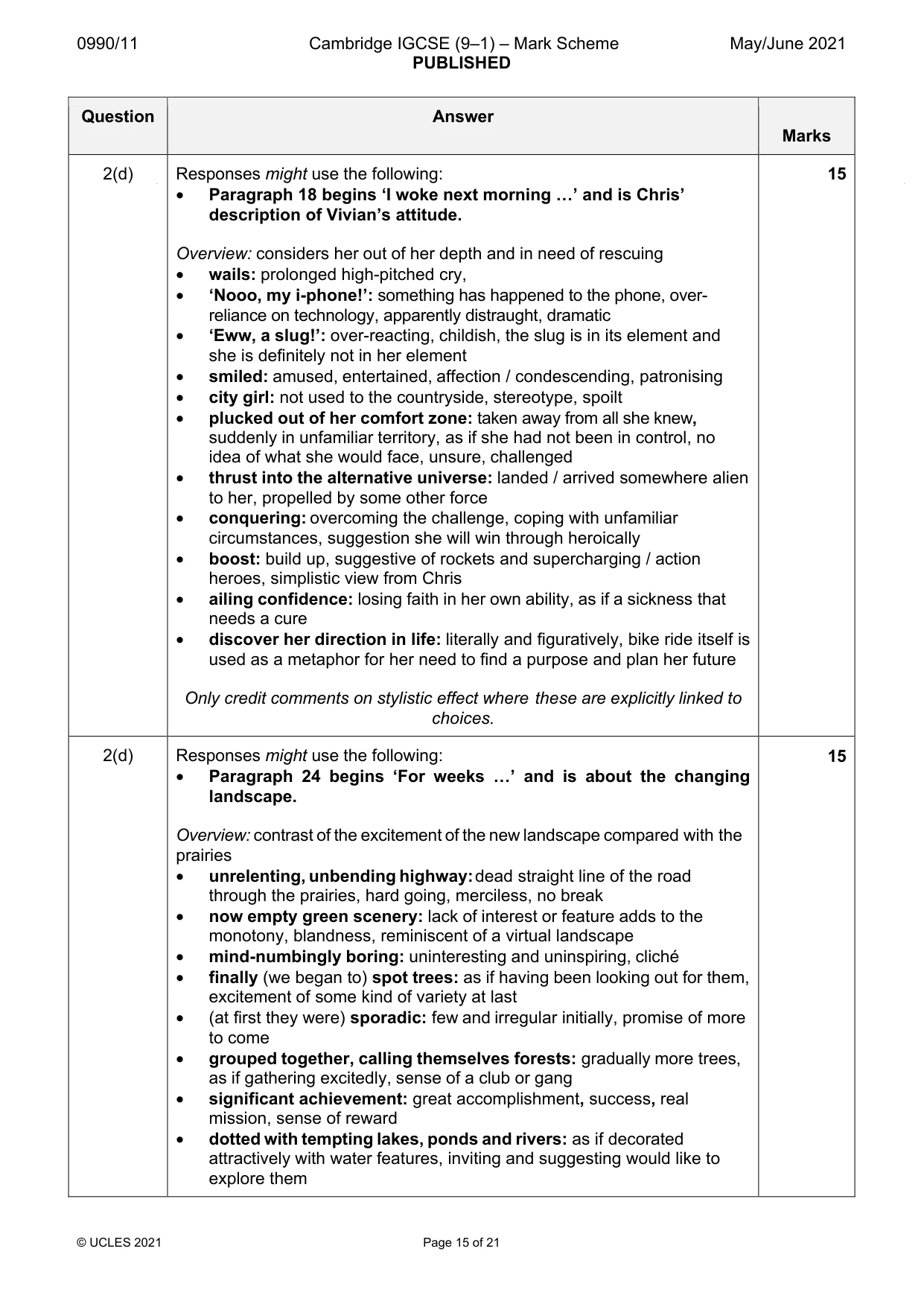 Mark scheme, page 15 of 21