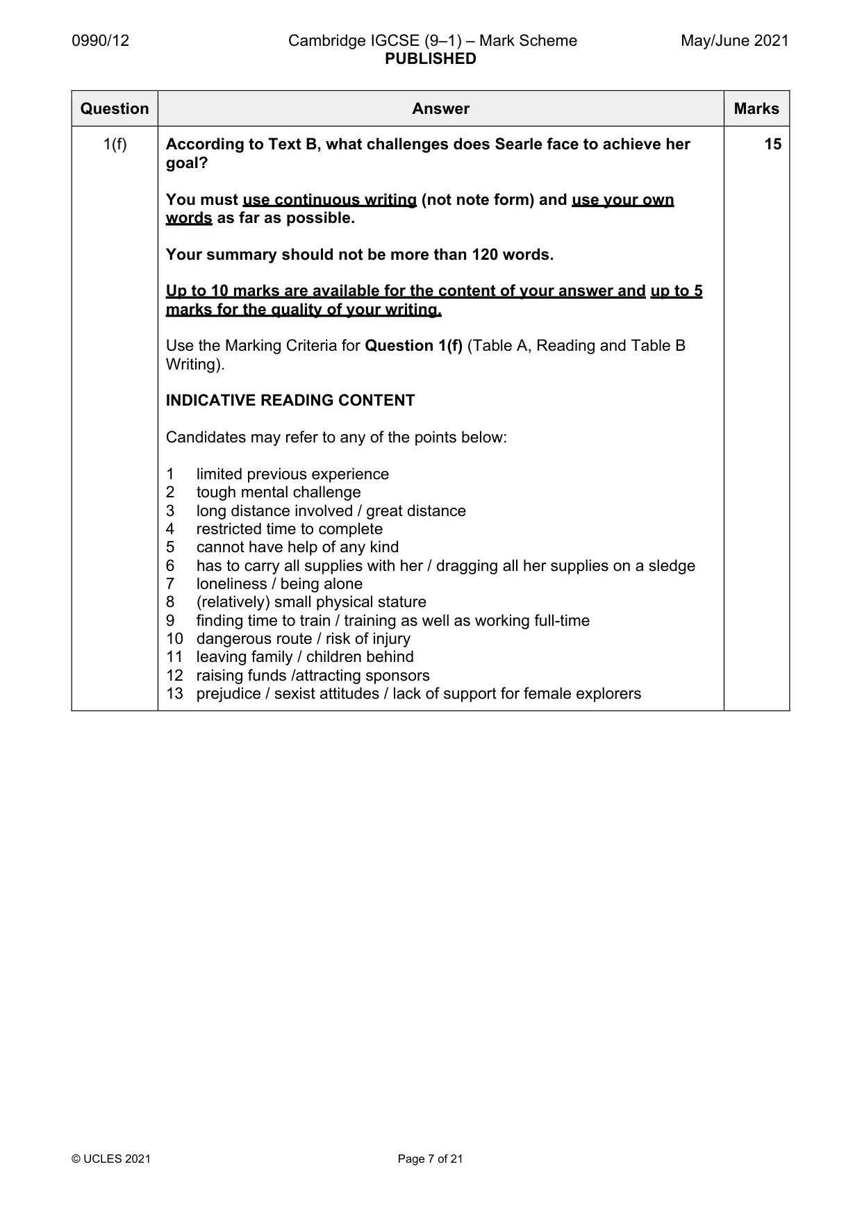 Mark scheme, page 7 of 21