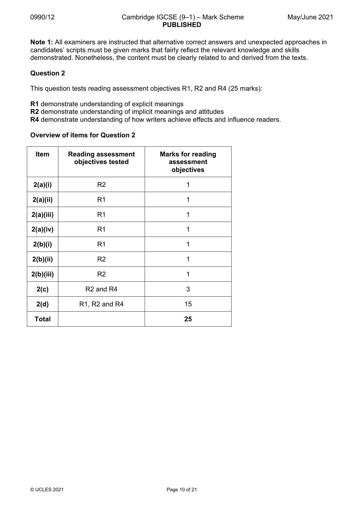 Mark scheme, page 10 of 21