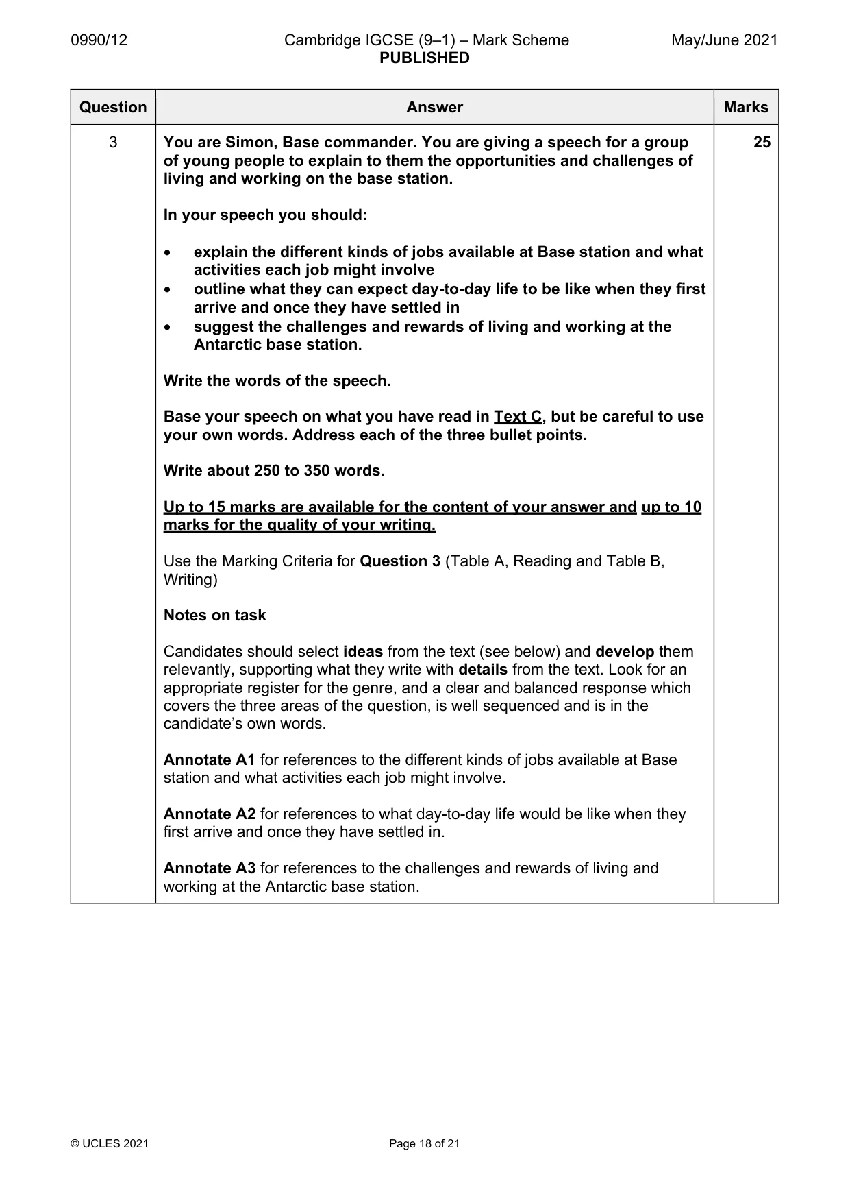Mark scheme, page 18 of 21