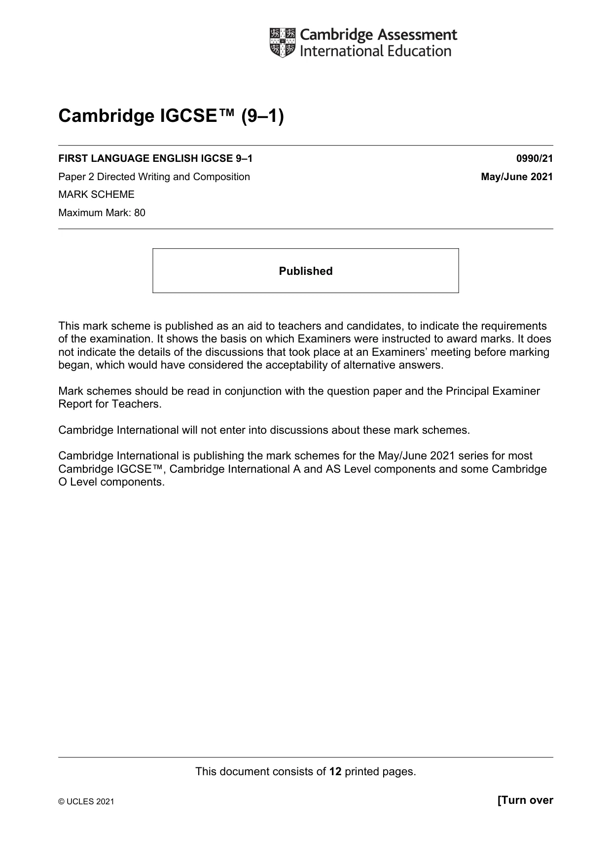 Mark scheme, page 1 of 12