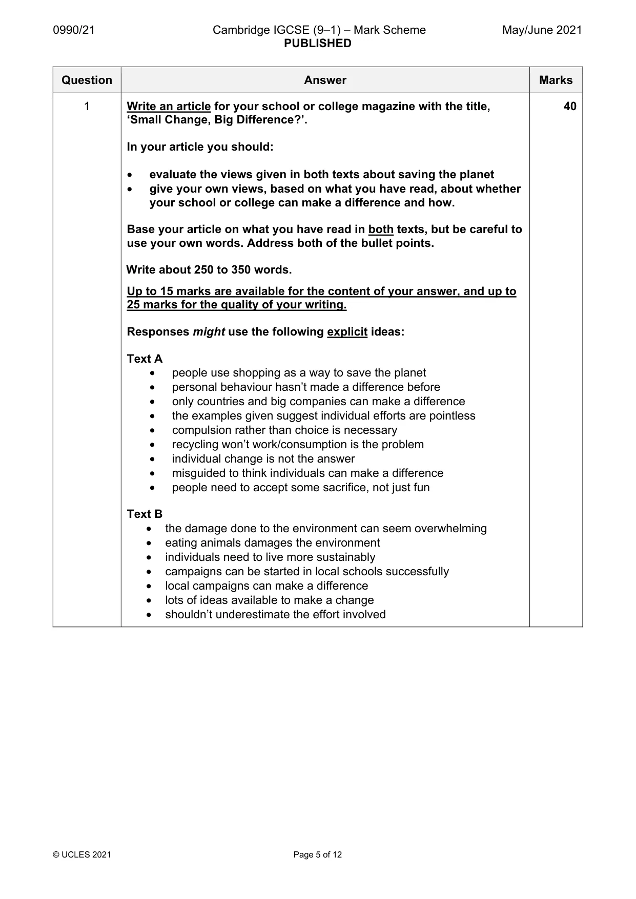 Mark scheme, page 5 of 12