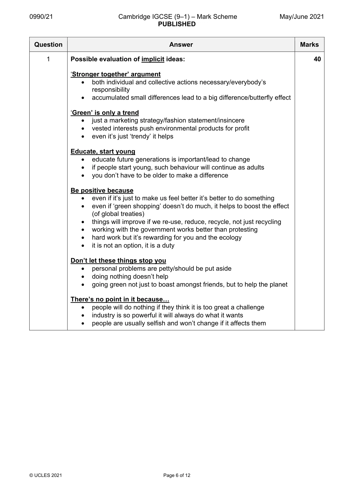 Mark scheme, page 6 of 12
