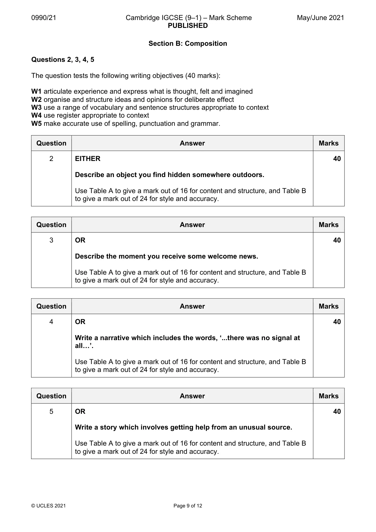 Mark scheme, page 9 of 12