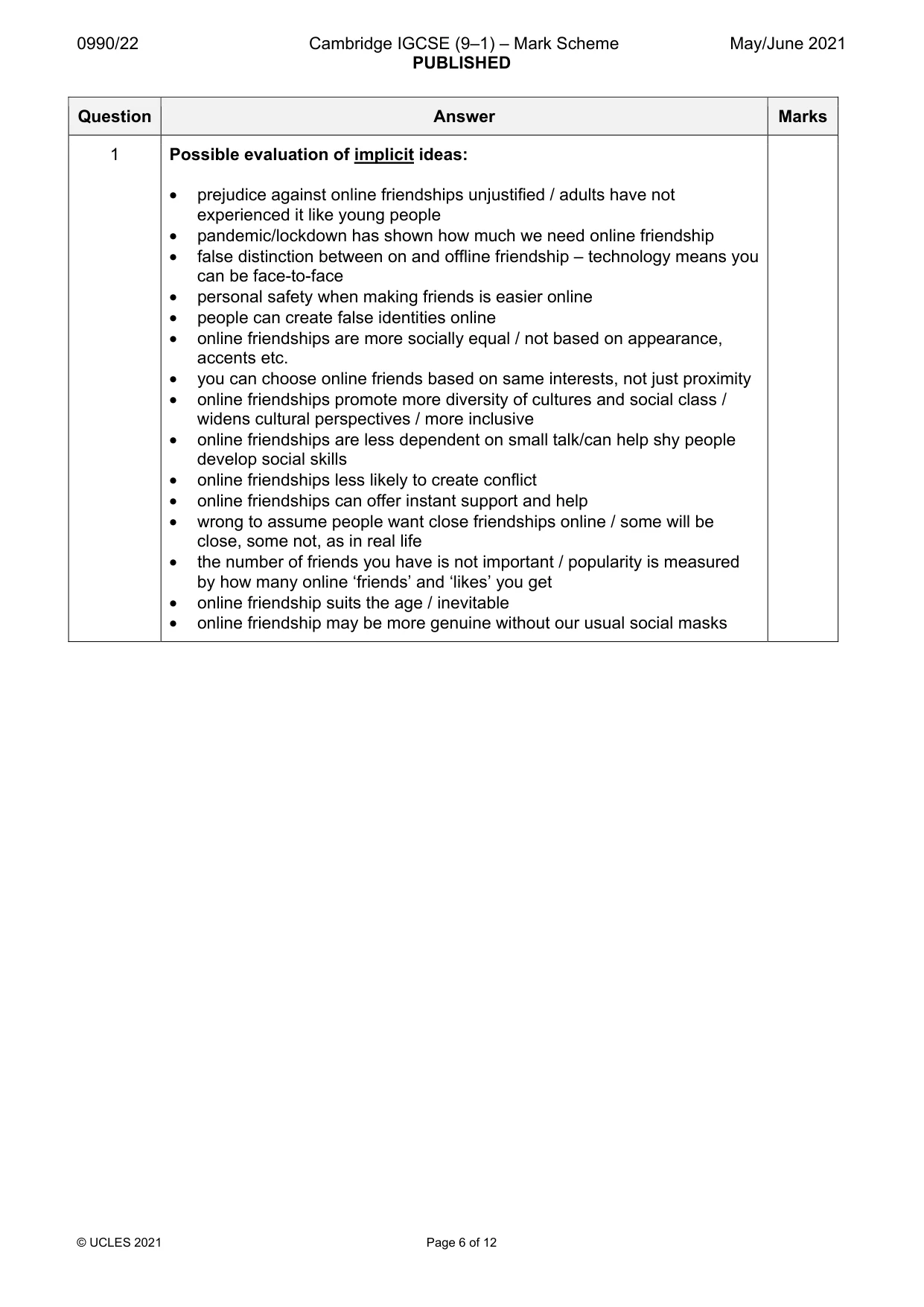 Mark scheme, page 6 of 12