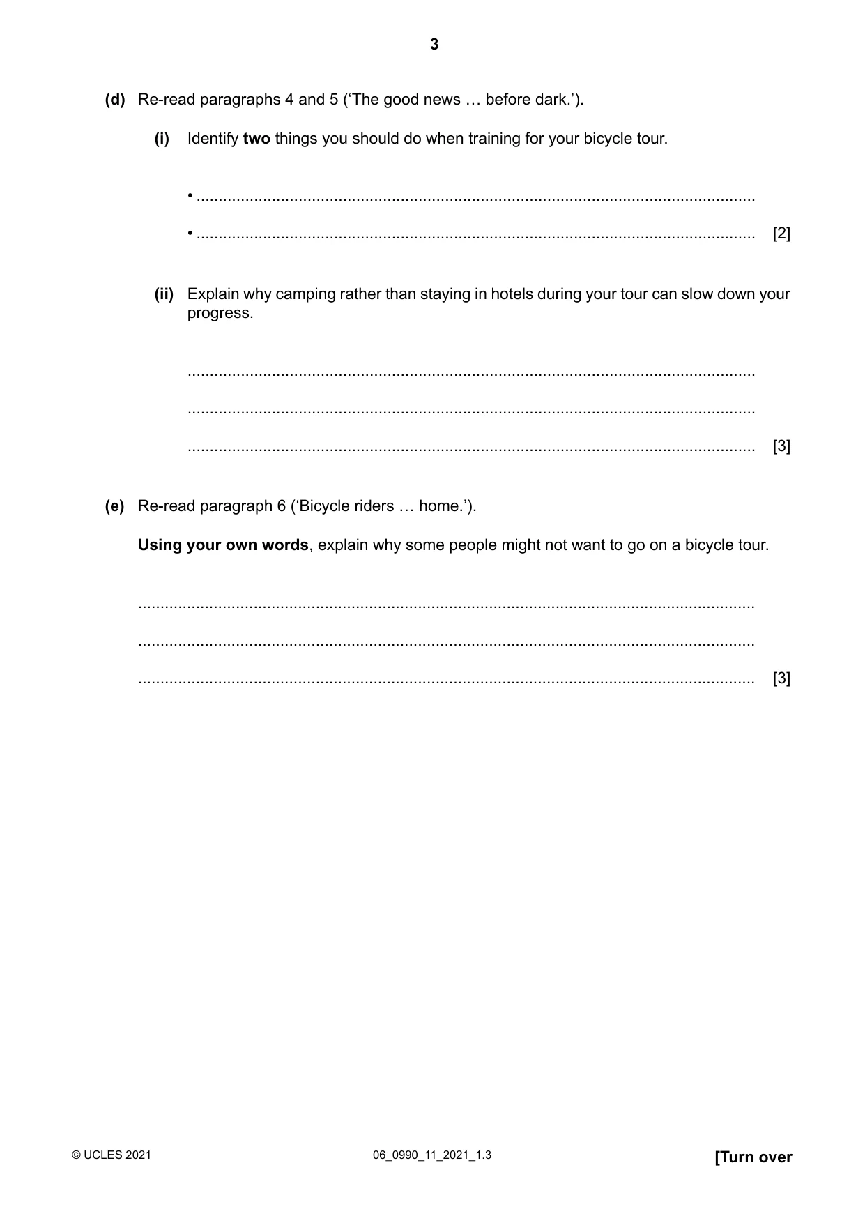 Cambridge IGCSE English - First Language (9-1) 0990 2021 May/June Paper 1 · Variant 1 question paper, page 3 of 16
