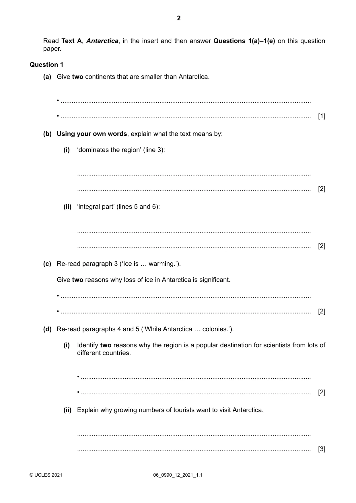 Cambridge IGCSE English - First Language (9-1) 0990 2021 May/June Paper 1 · Variant 2 question paper, page 2 of 16