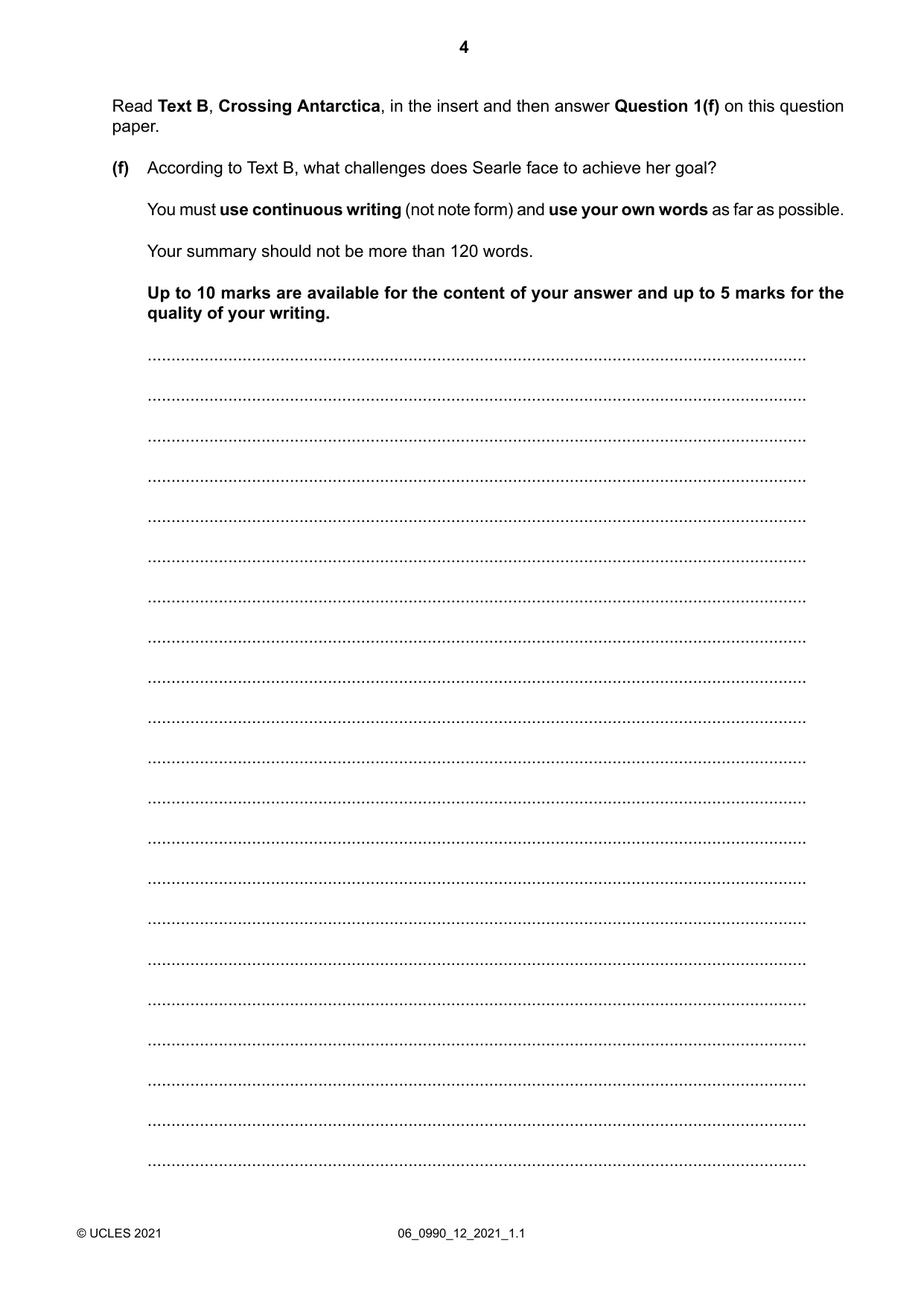 Cambridge IGCSE English - First Language (9-1) 0990 2021 May/June Paper 1 · Variant 2 question paper, page 4 of 16