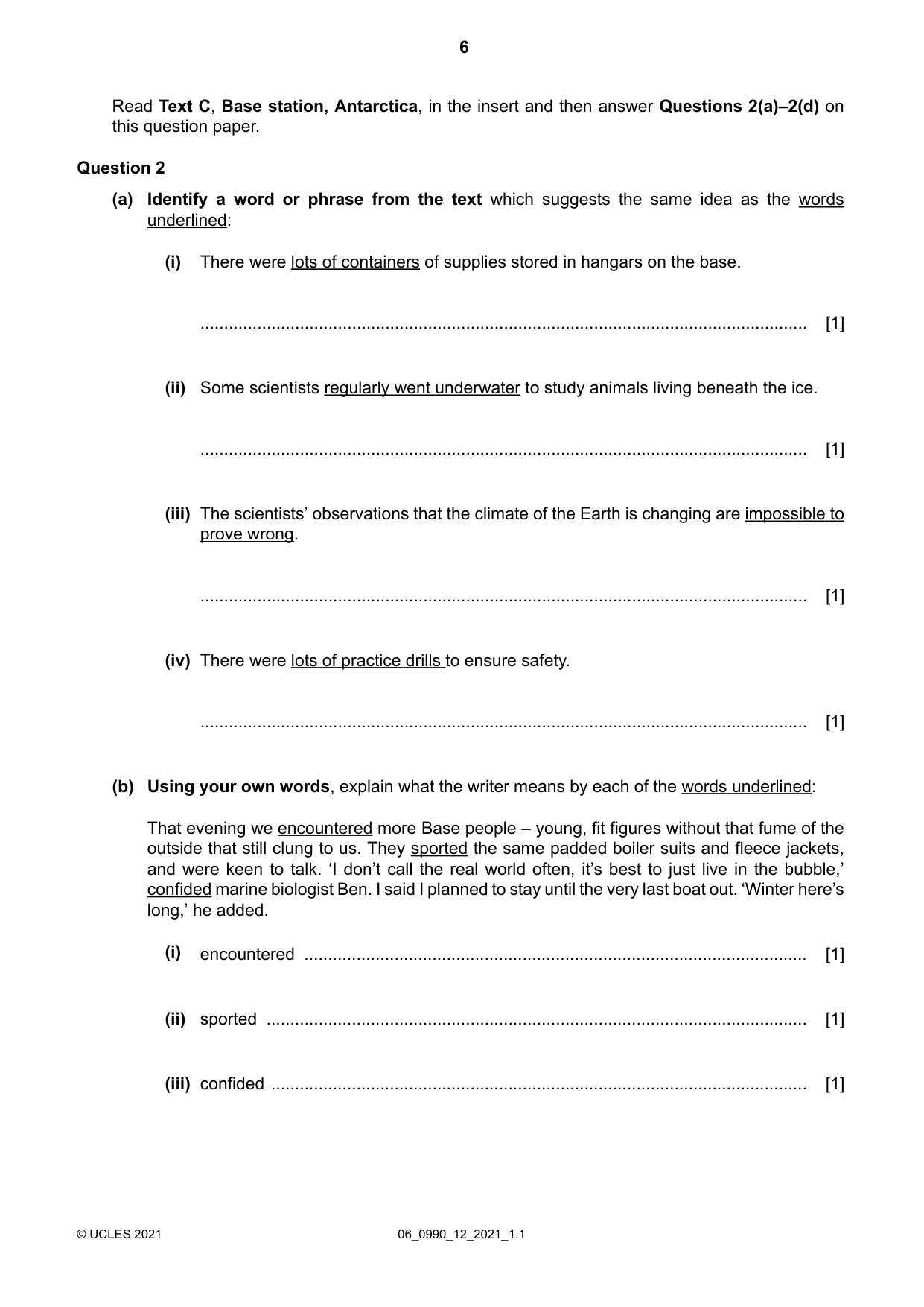 Cambridge IGCSE English - First Language (9-1) 0990 2021 May/June Paper 1 · Variant 2 question paper, page 6 of 16