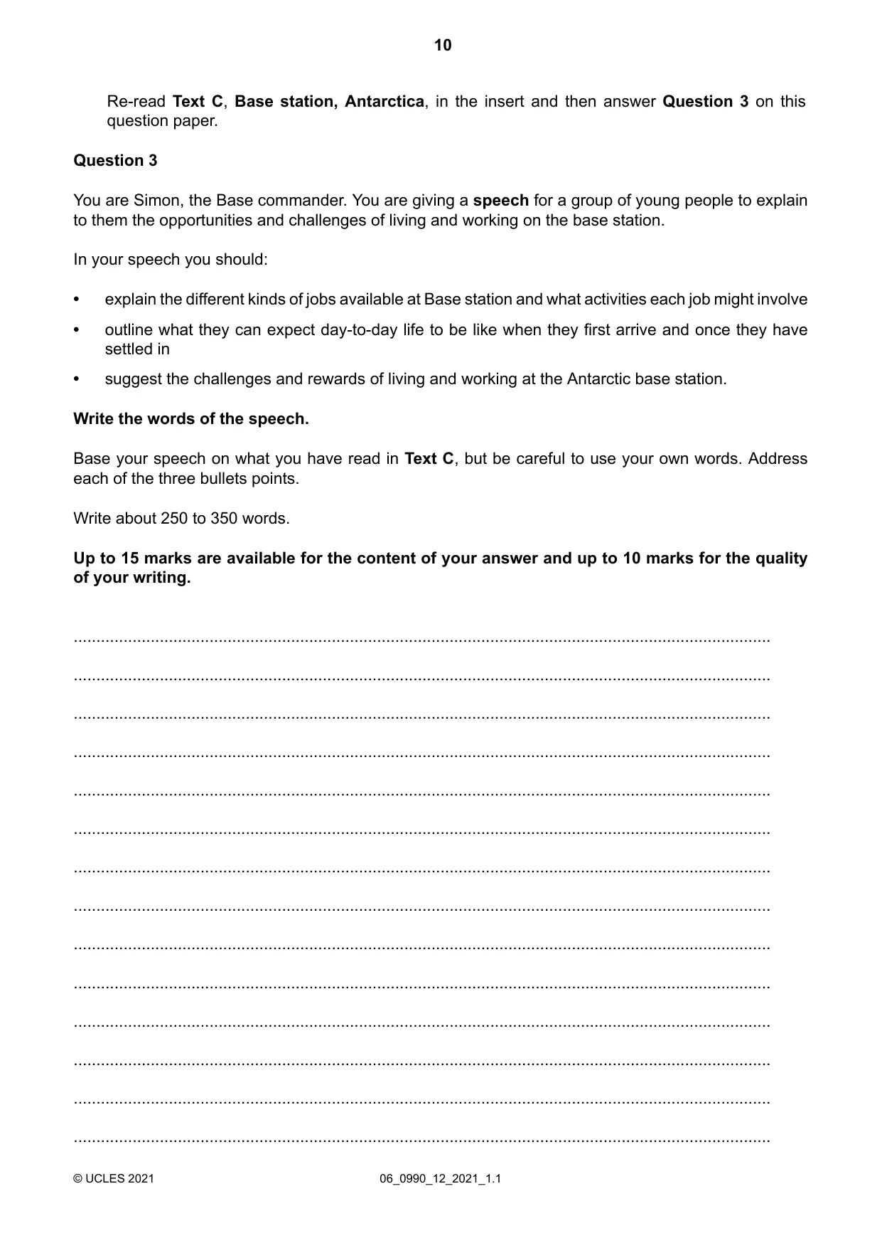 Cambridge IGCSE English - First Language (9-1) 0990 2021 May/June Paper 1 · Variant 2 question paper, page 10 of 16