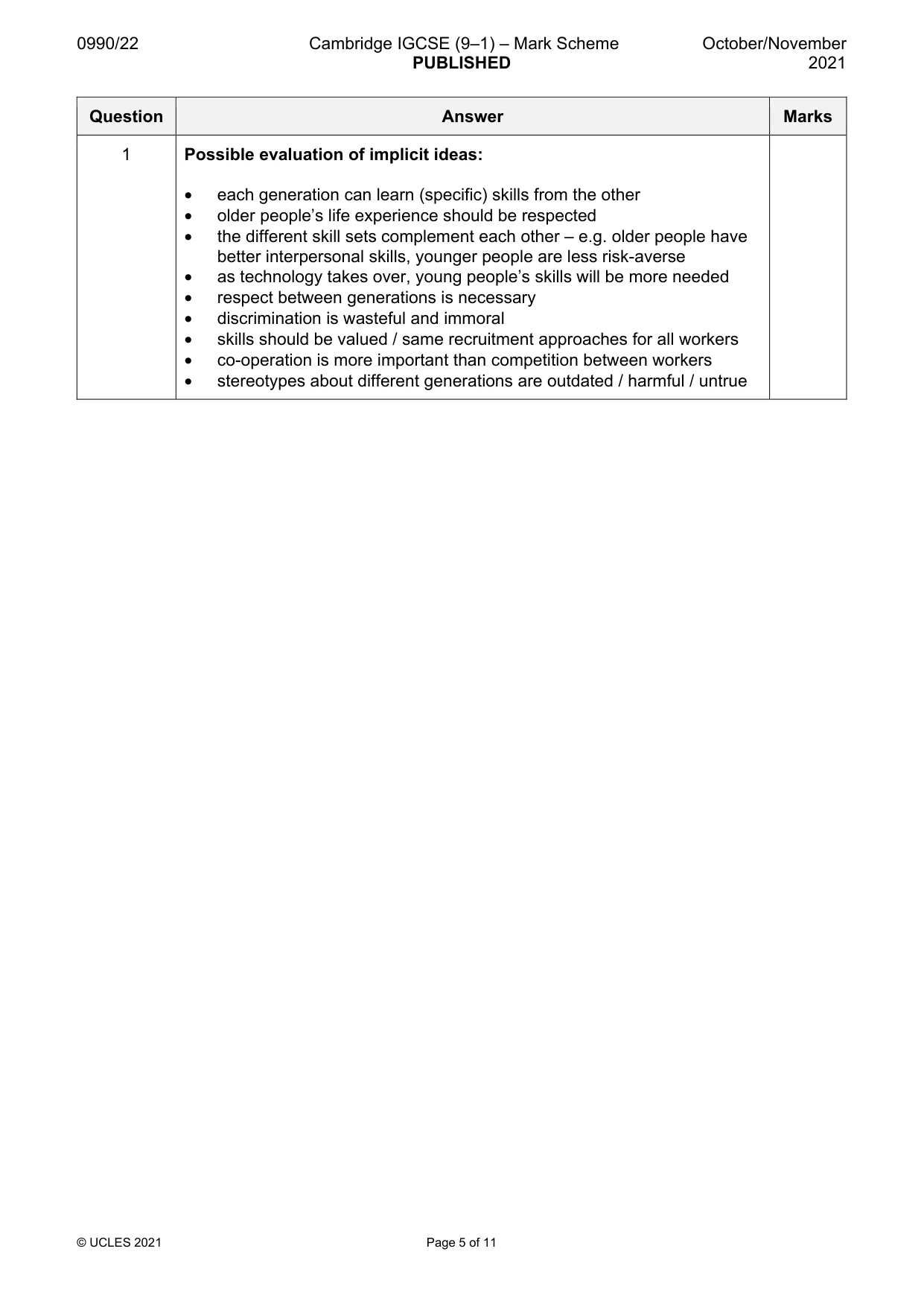 Mark scheme, page 5 of 11