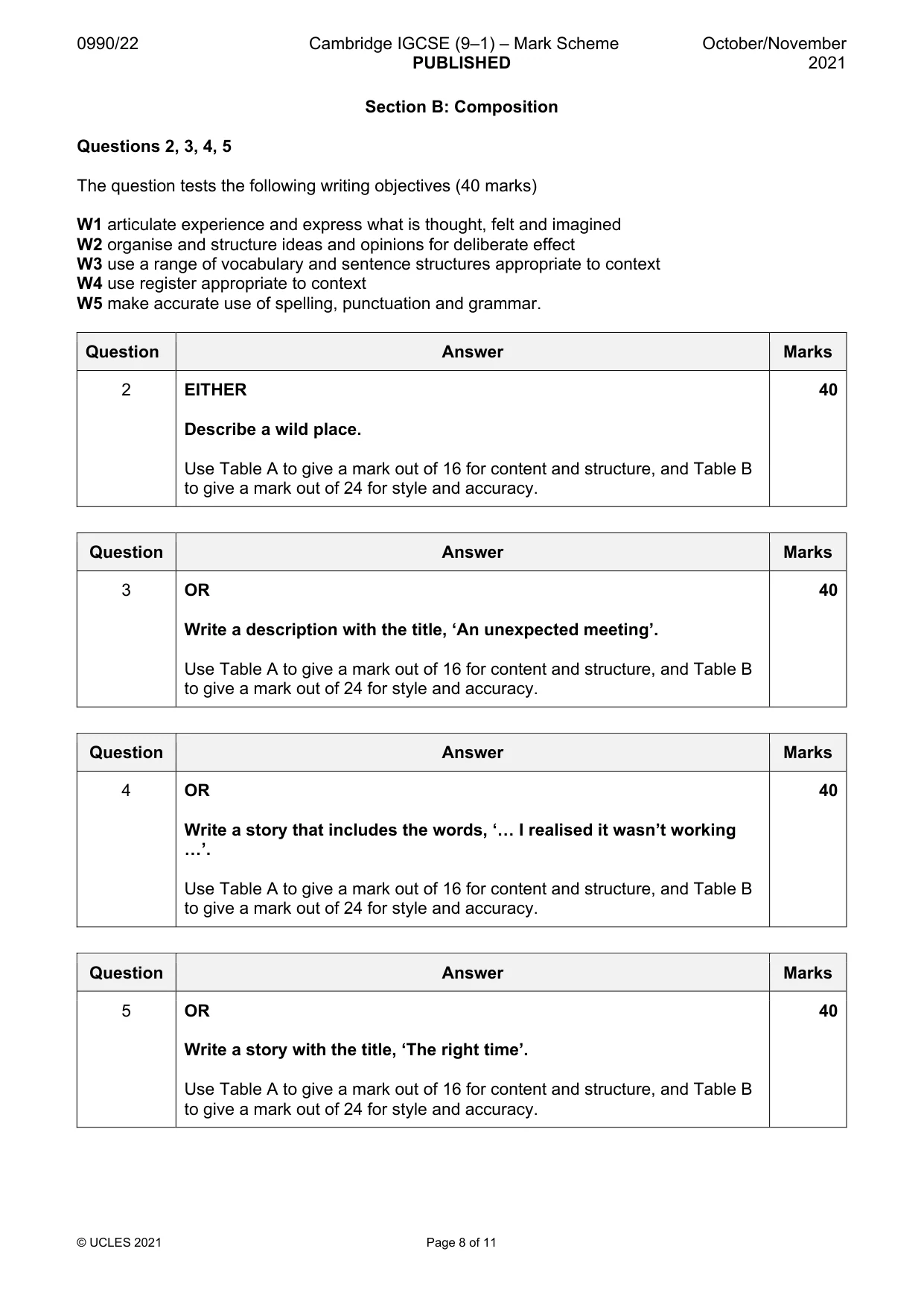 Mark scheme, page 8 of 11