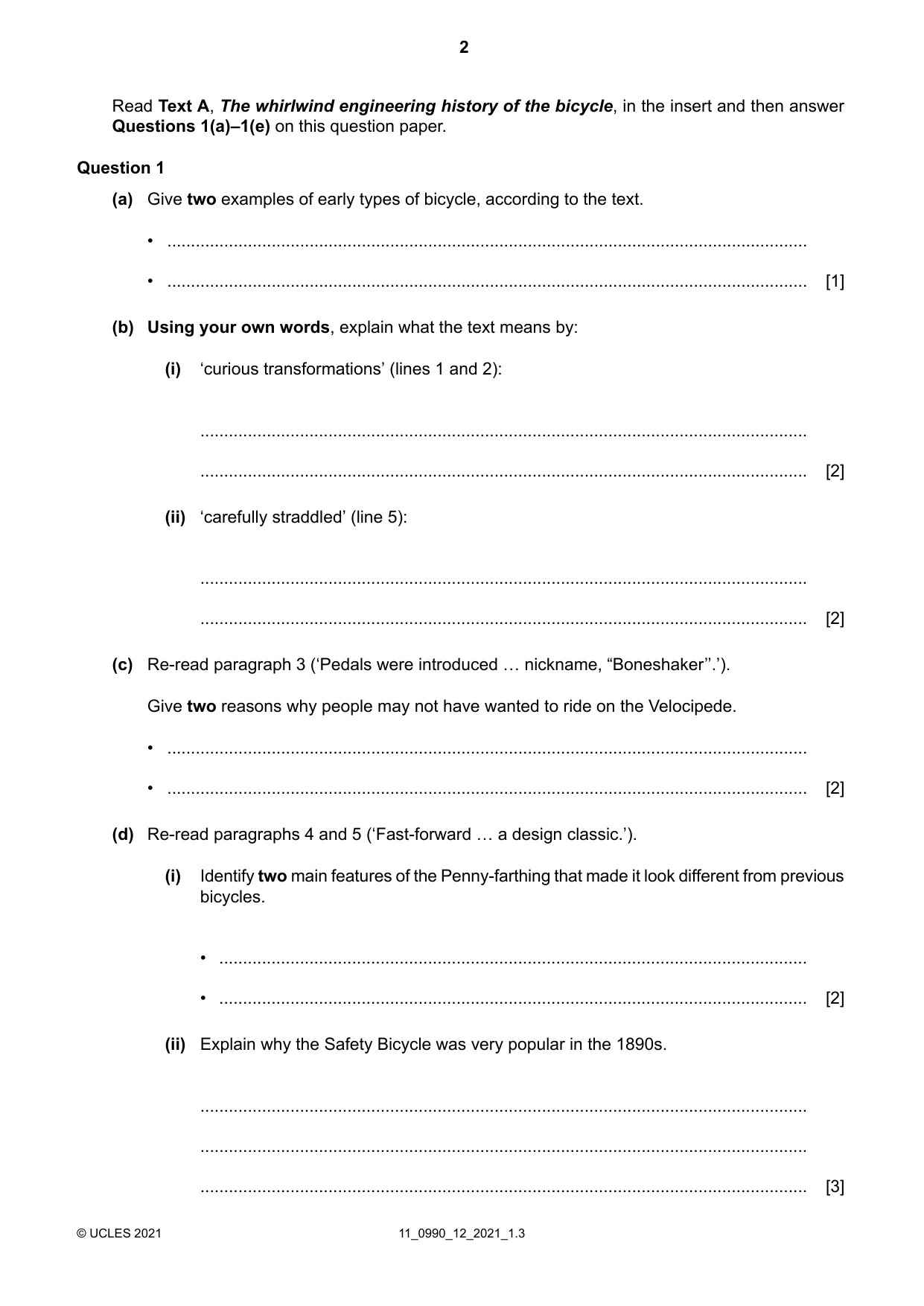 Cambridge IGCSE English - First Language (9-1) 0990 2021 Oct/Nov Paper 1 · Variant 2 question paper, page 2 of 16