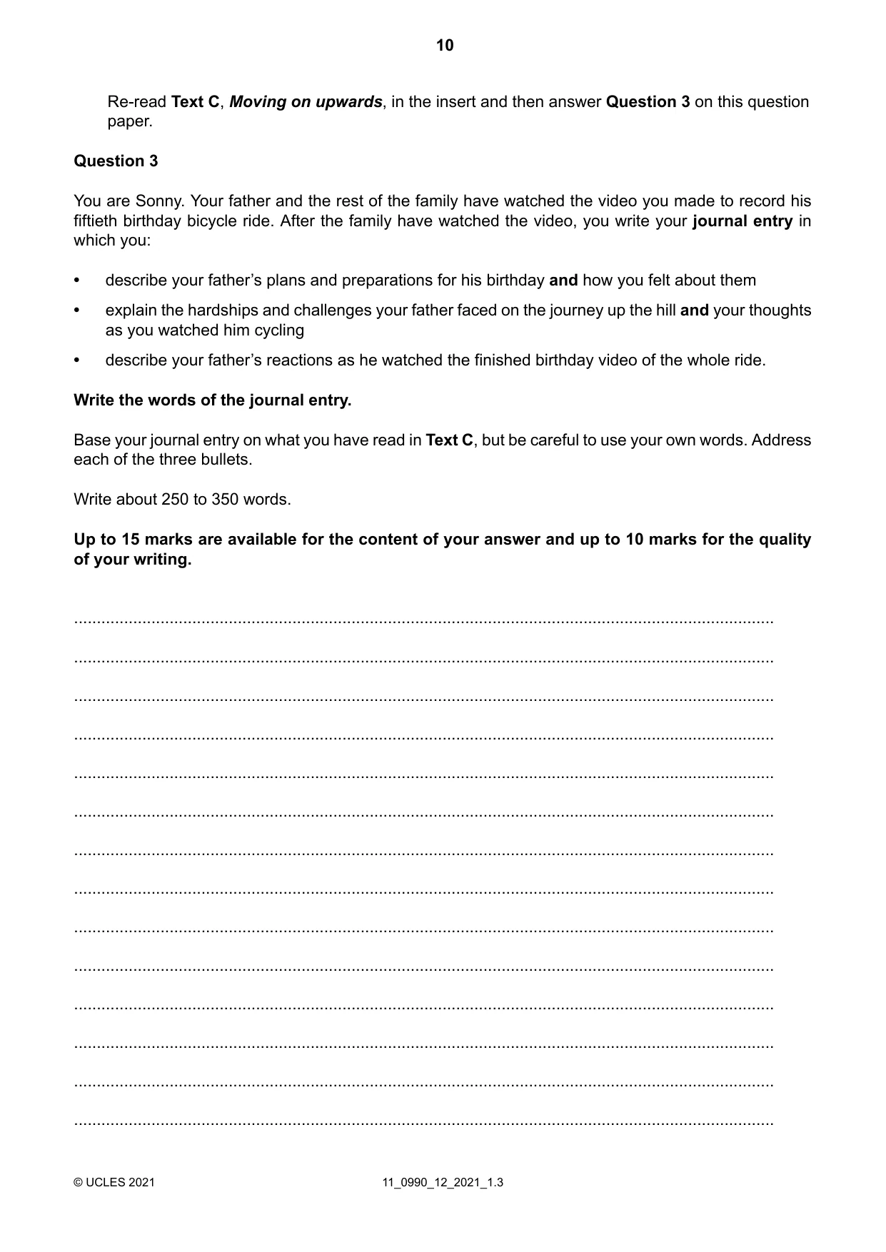 Cambridge IGCSE English - First Language (9-1) 0990 2021 Oct/Nov Paper 1 · Variant 2 question paper, page 10 of 16
