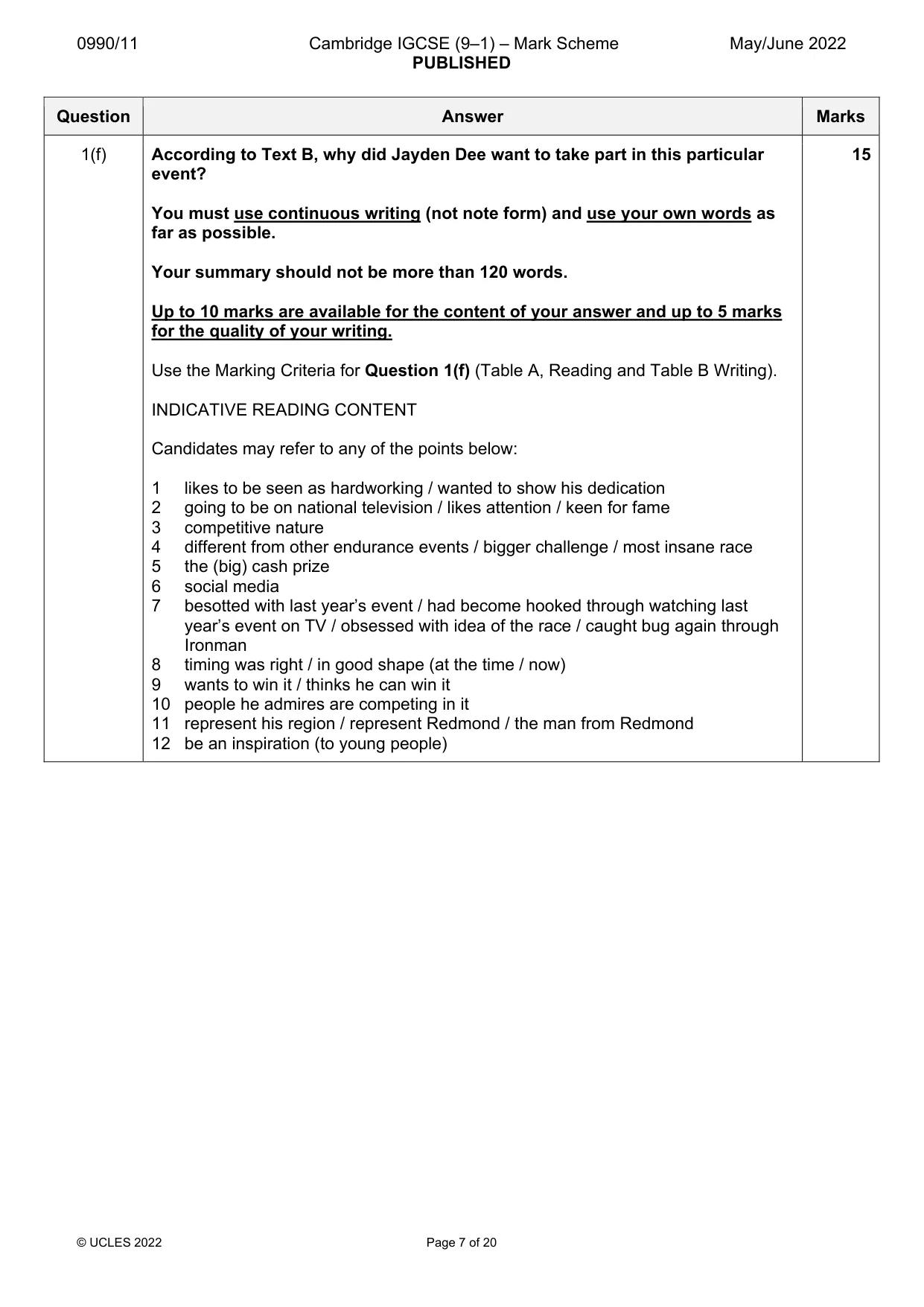 Mark scheme, page 7 of 20