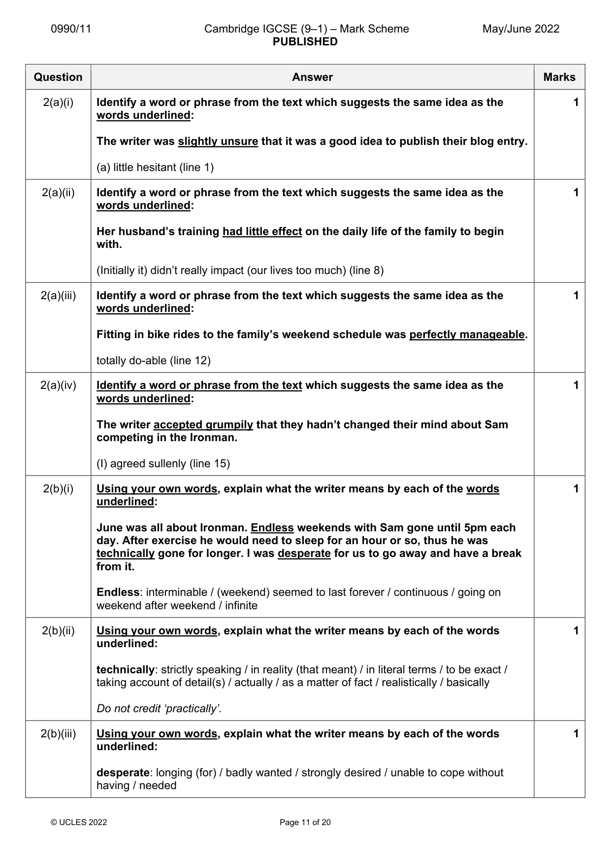 Mark scheme, page 11 of 20