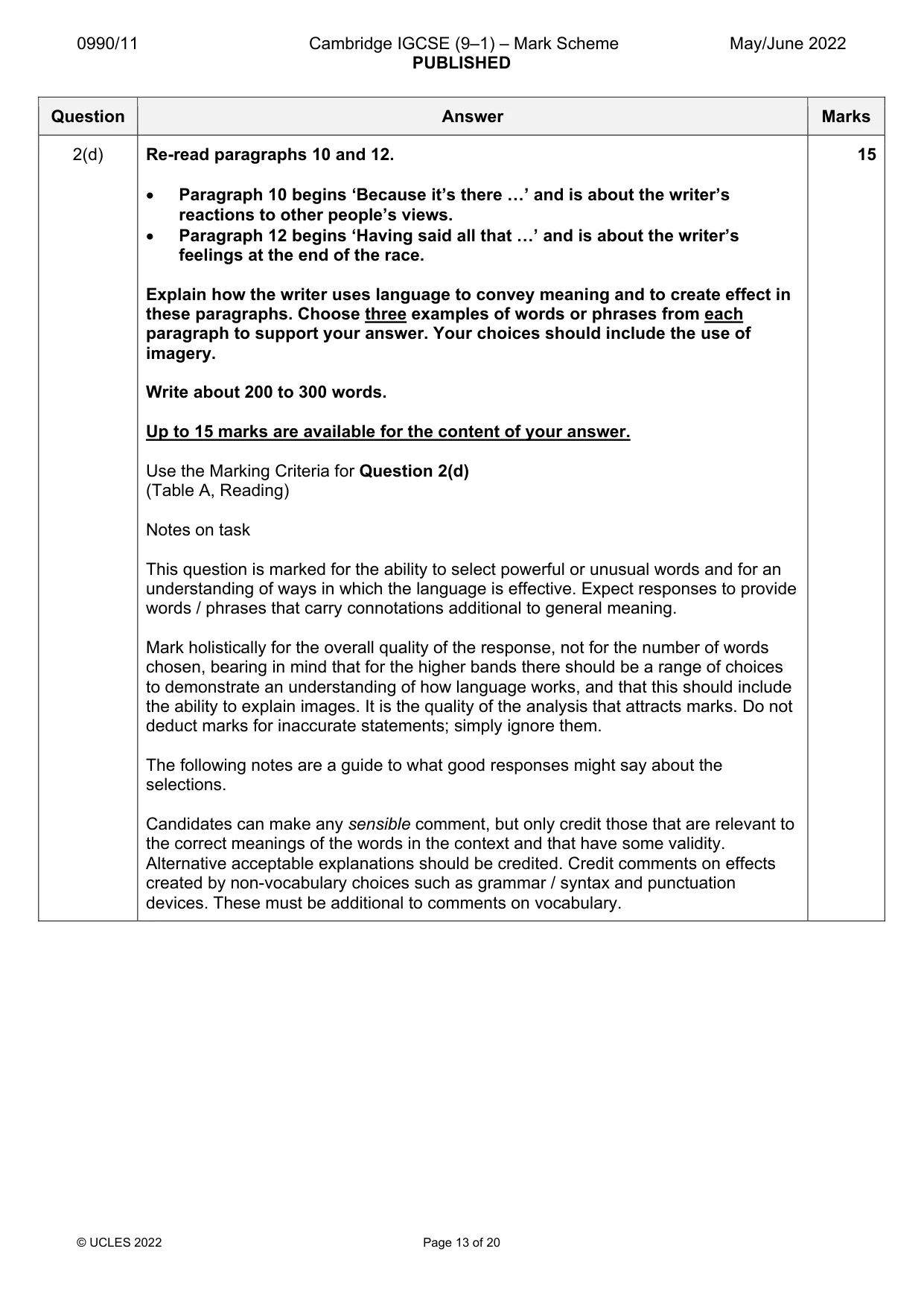 Mark scheme, page 13 of 20