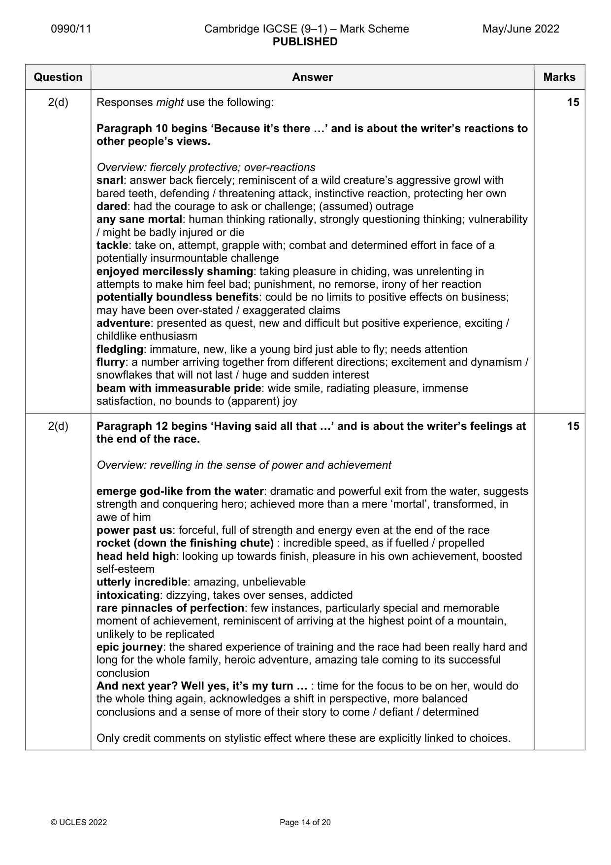Mark scheme, page 14 of 20