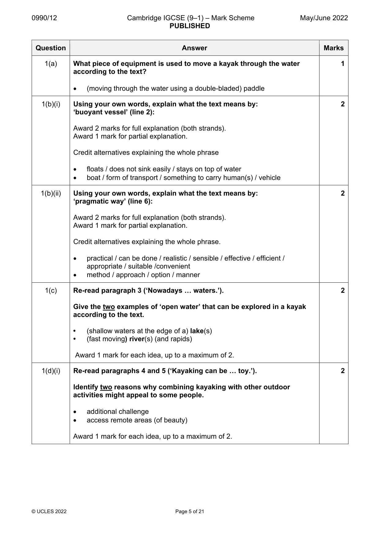 Mark scheme, page 5 of 21