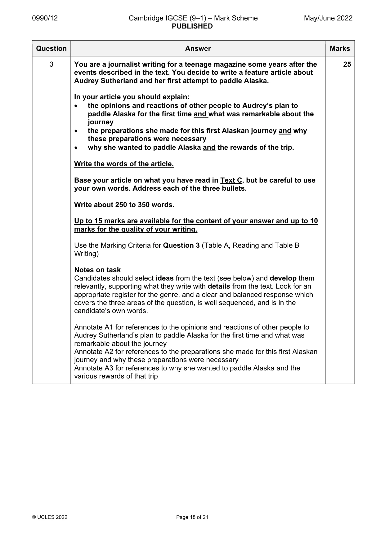 Mark scheme, page 18 of 21