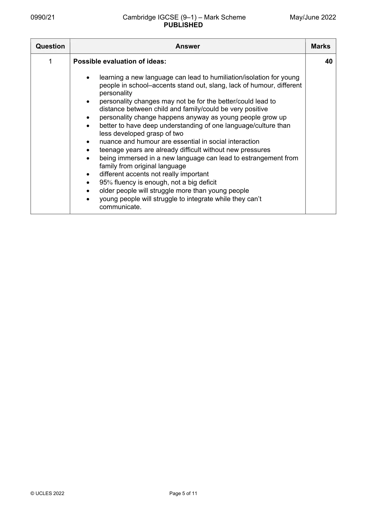 Mark scheme, page 5 of 11
