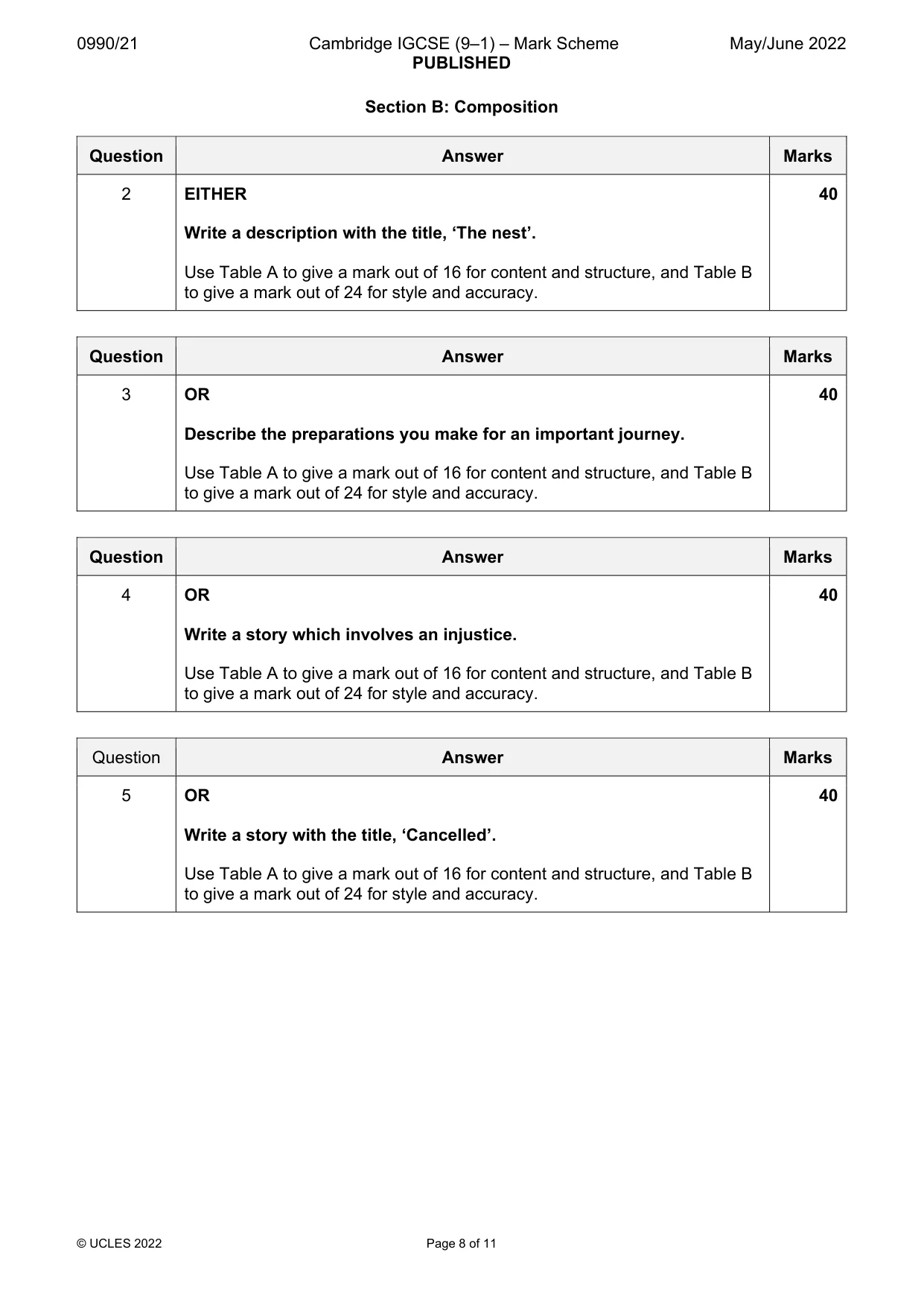 Mark scheme, page 8 of 11