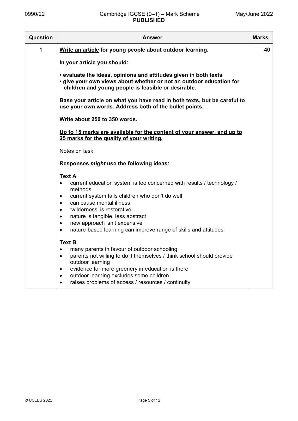 Mark scheme, page 5 of 12