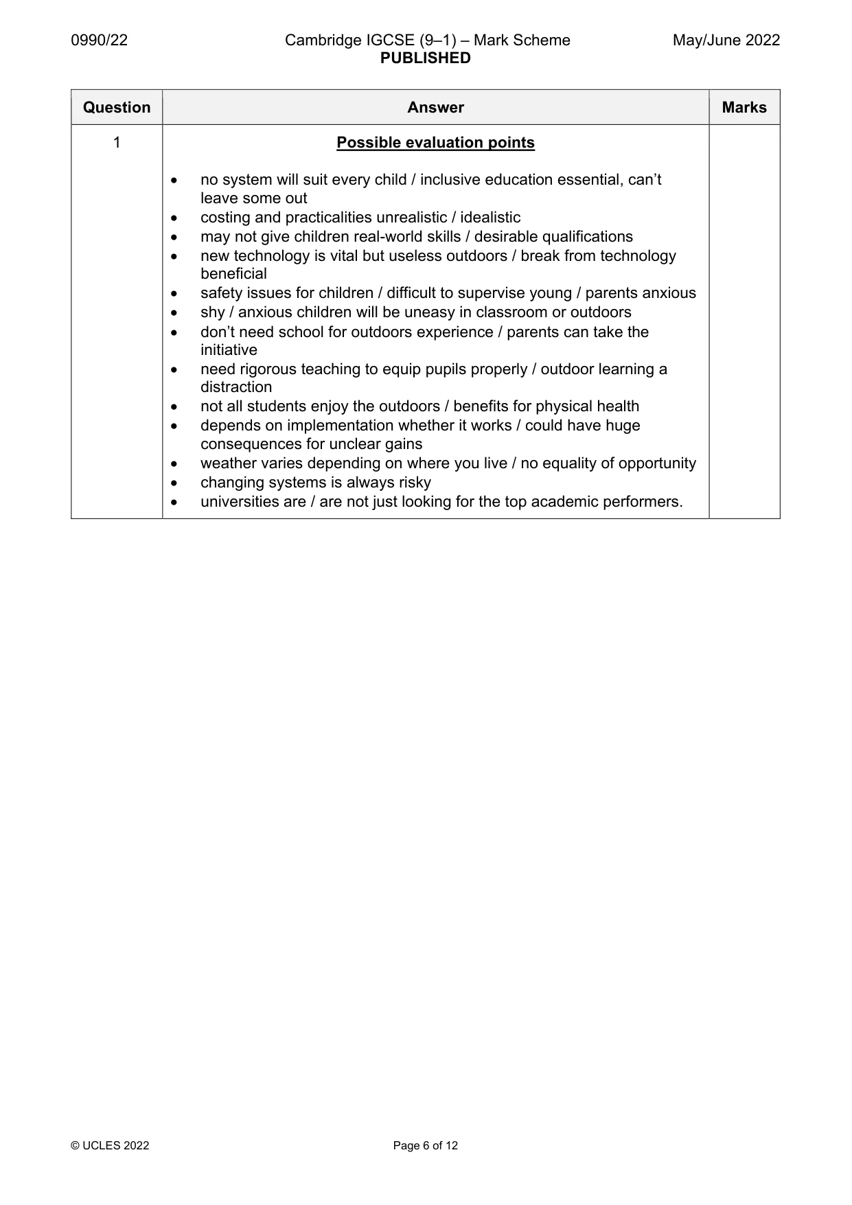 Mark scheme, page 6 of 12
