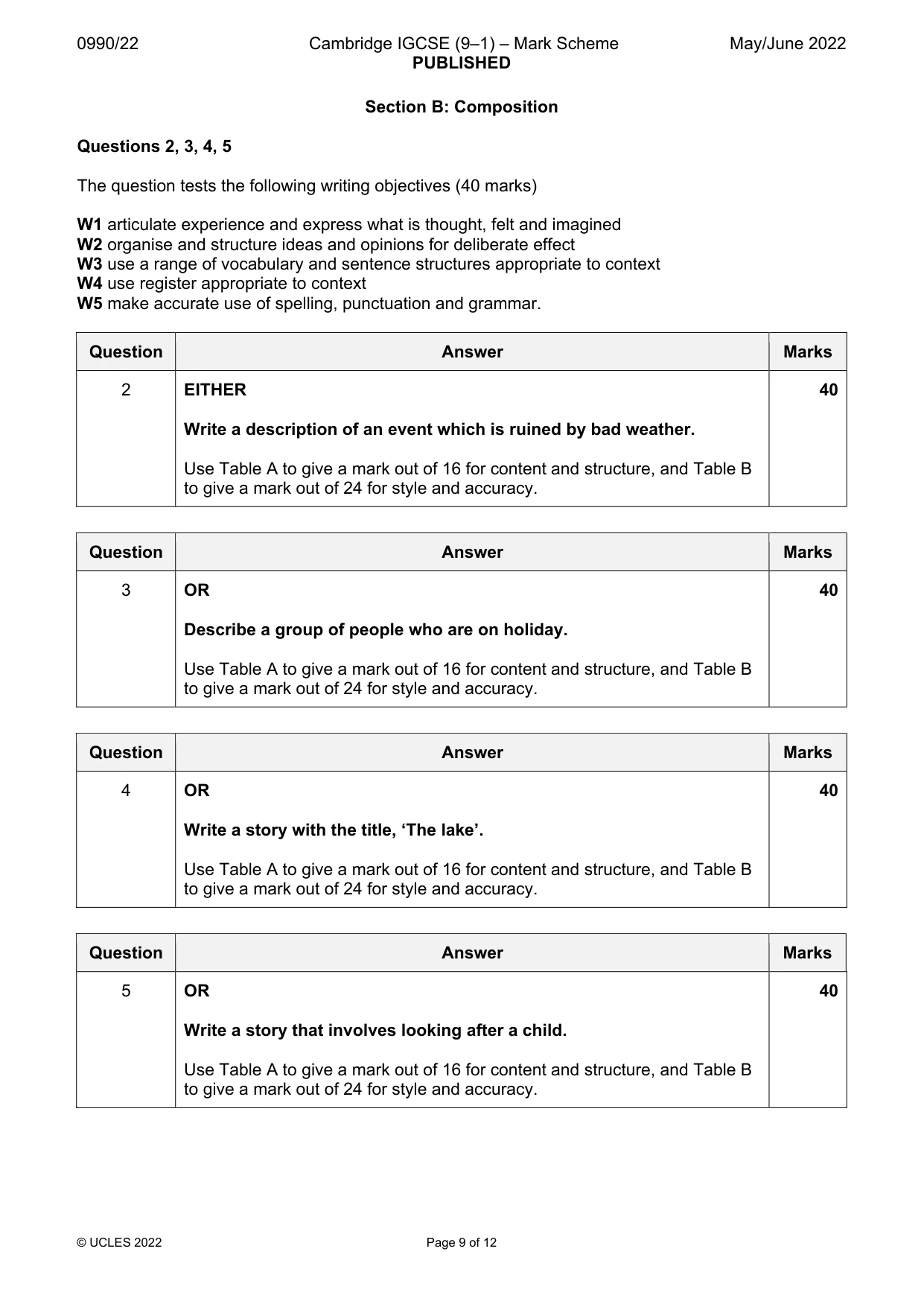 Mark scheme, page 9 of 12