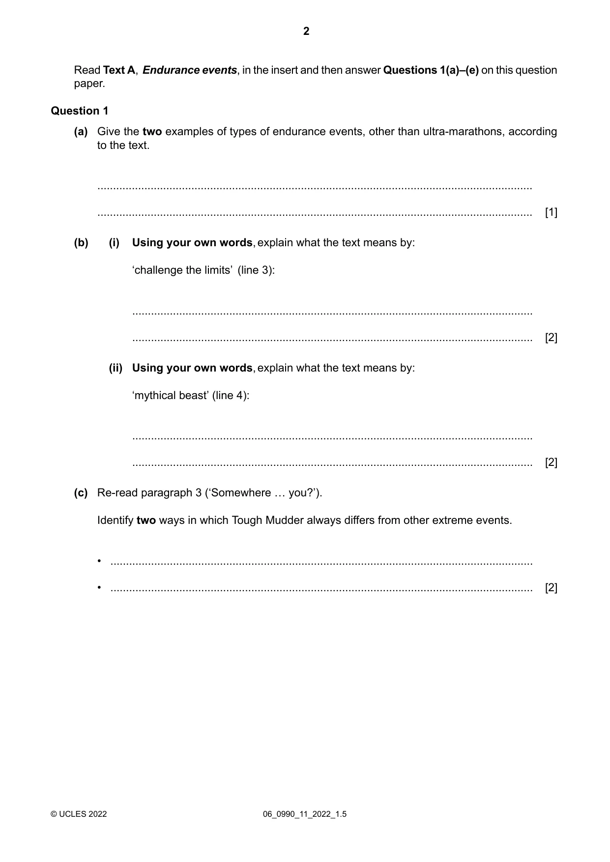 Cambridge IGCSE English - First Language (9-1) 0990 2022 May/June Paper 1 · Variant 1 question paper, page 2 of 16