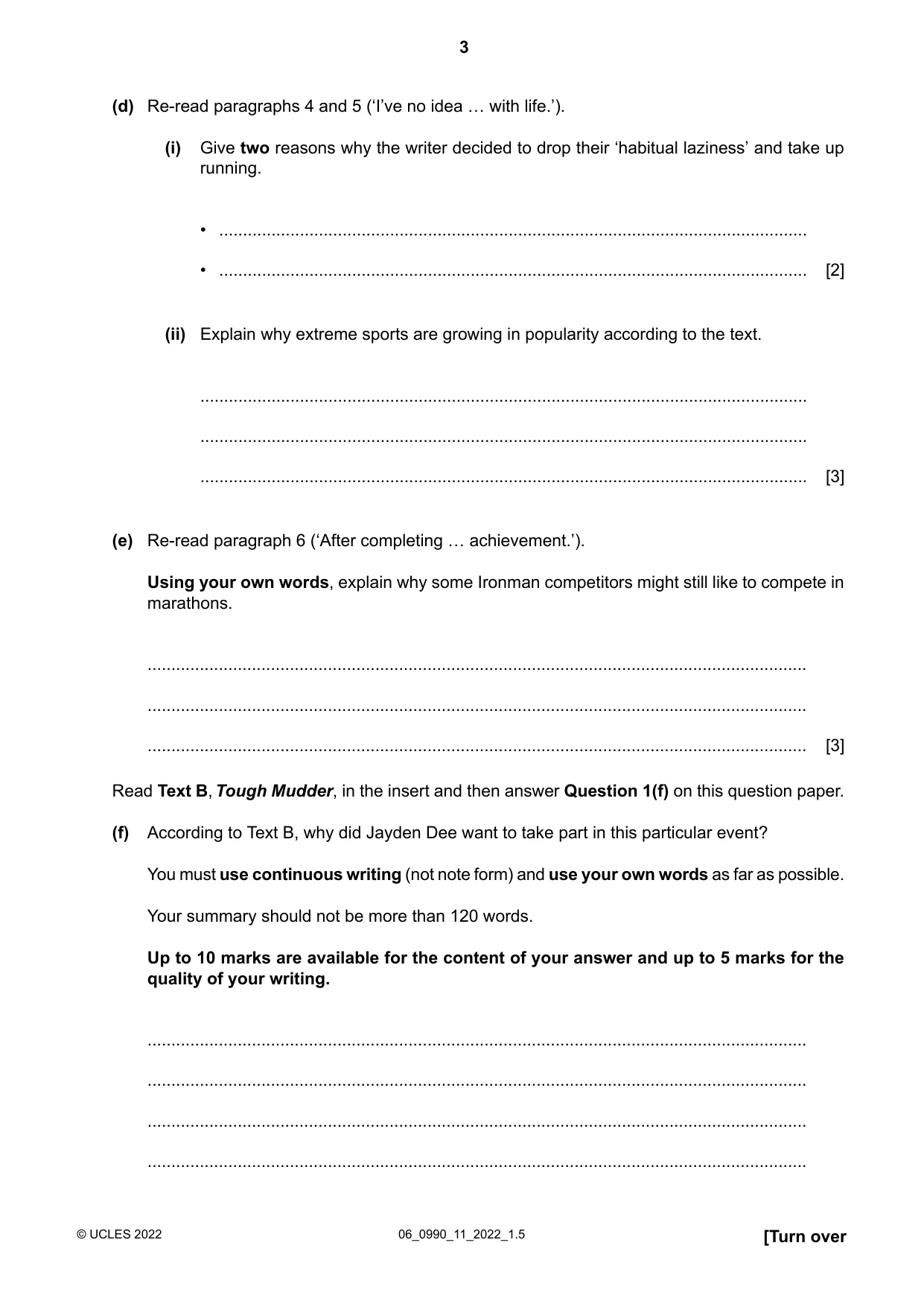 Cambridge IGCSE English - First Language (9-1) 0990 2022 May/June Paper 1 · Variant 1 question paper, page 3 of 16