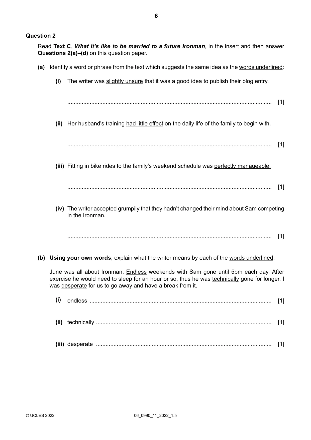 Cambridge IGCSE English - First Language (9-1) 0990 2022 May/June Paper 1 · Variant 1 question paper, page 6 of 16