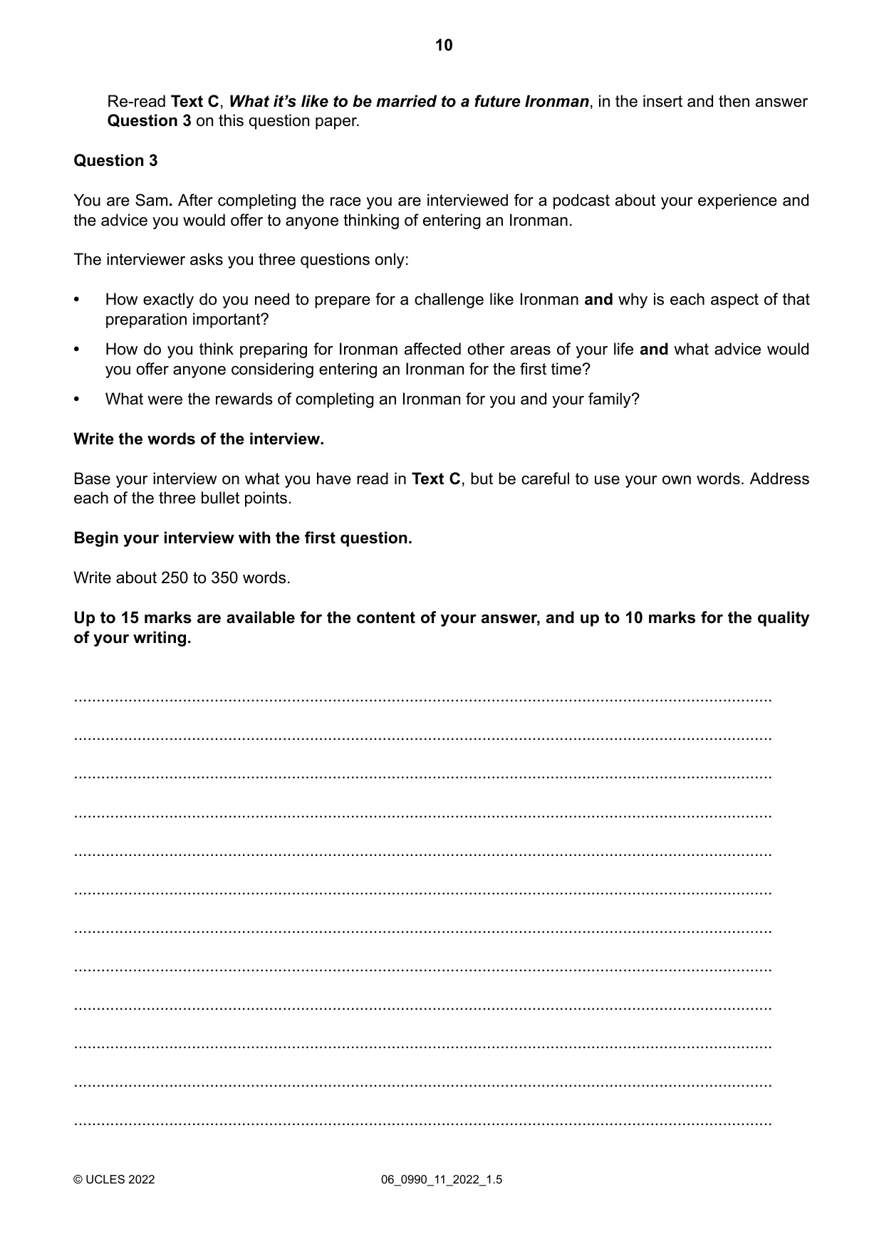 Cambridge IGCSE English - First Language (9-1) 0990 2022 May/June Paper 1 · Variant 1 question paper, page 10 of 16