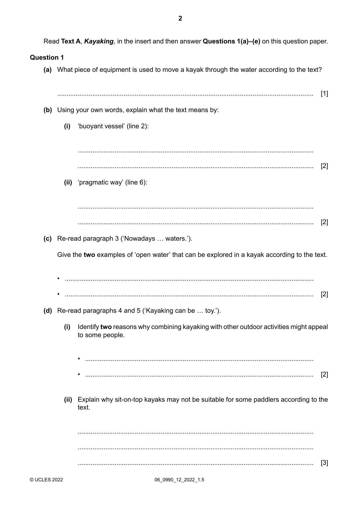 Cambridge IGCSE English - First Language (9-1) 0990 2022 May/June Paper 1 · Variant 2 question paper, page 2 of 16