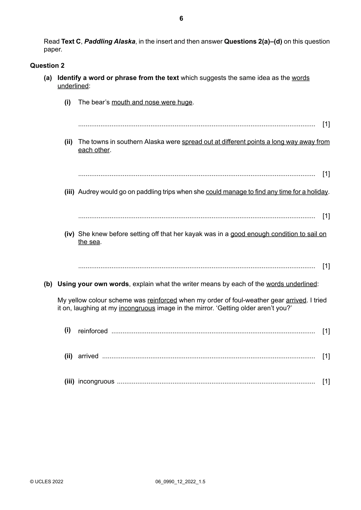Cambridge IGCSE English - First Language (9-1) 0990 2022 May/June Paper 1 · Variant 2 question paper, page 6 of 16