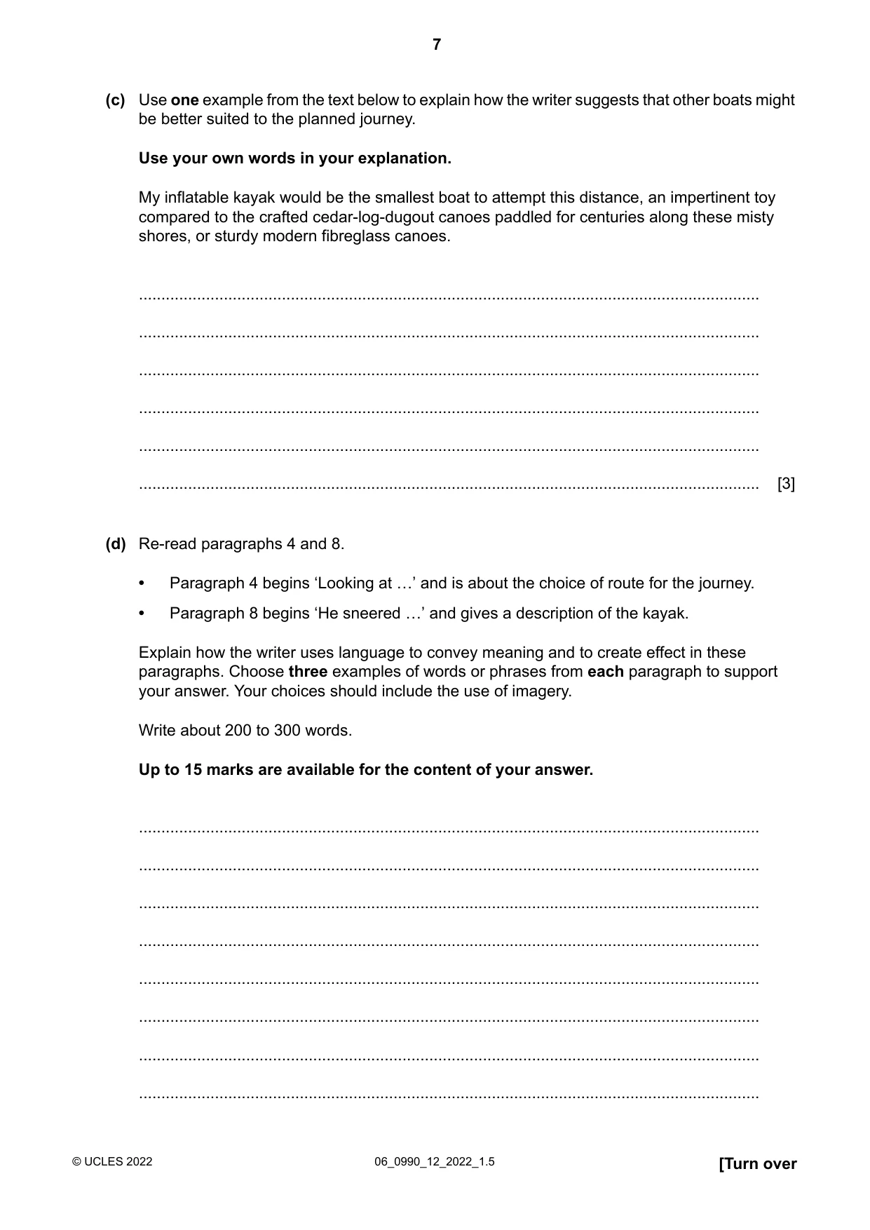 Cambridge IGCSE English - First Language (9-1) 0990 2022 May/June Paper 1 · Variant 2 question paper, page 7 of 16
