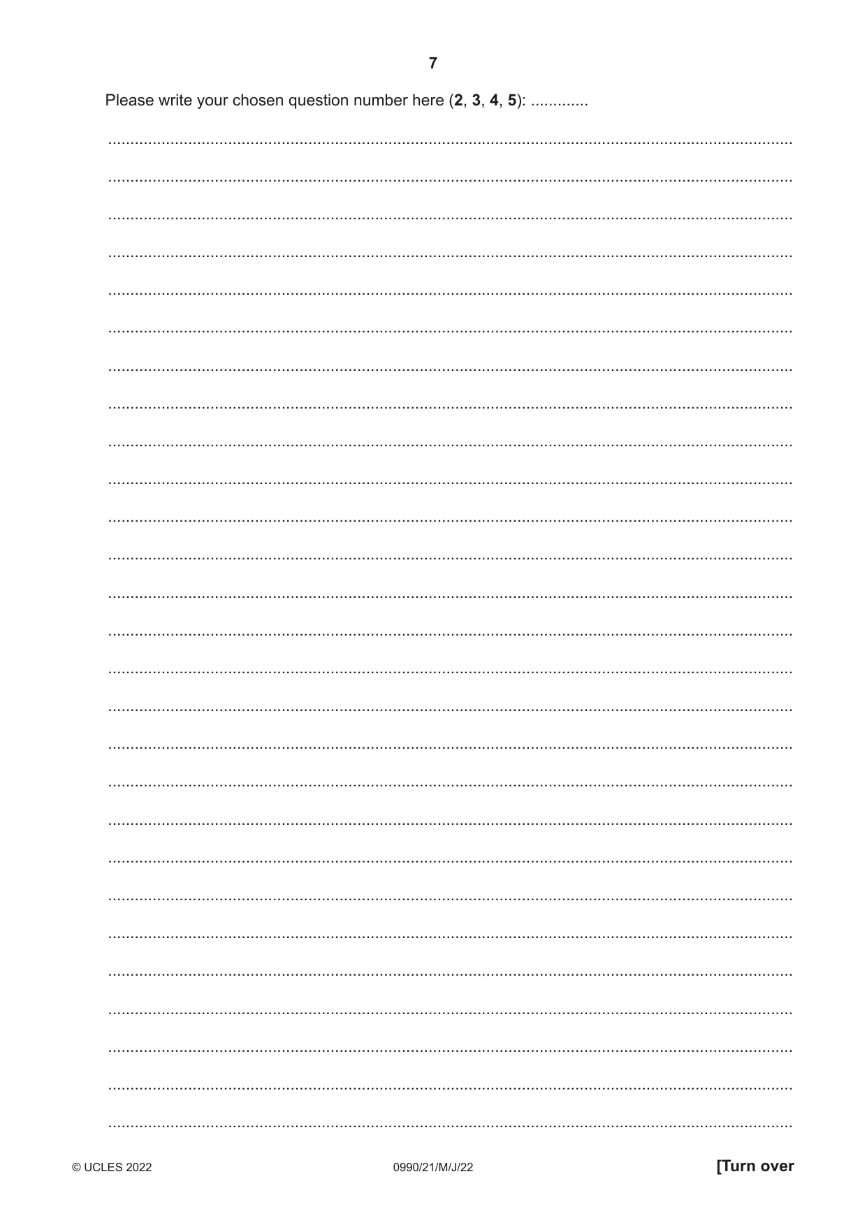 Cambridge IGCSE English - First Language (9-1) 0990 2022 May/June Paper 2 · Variant 1 question paper, page 7 of 12