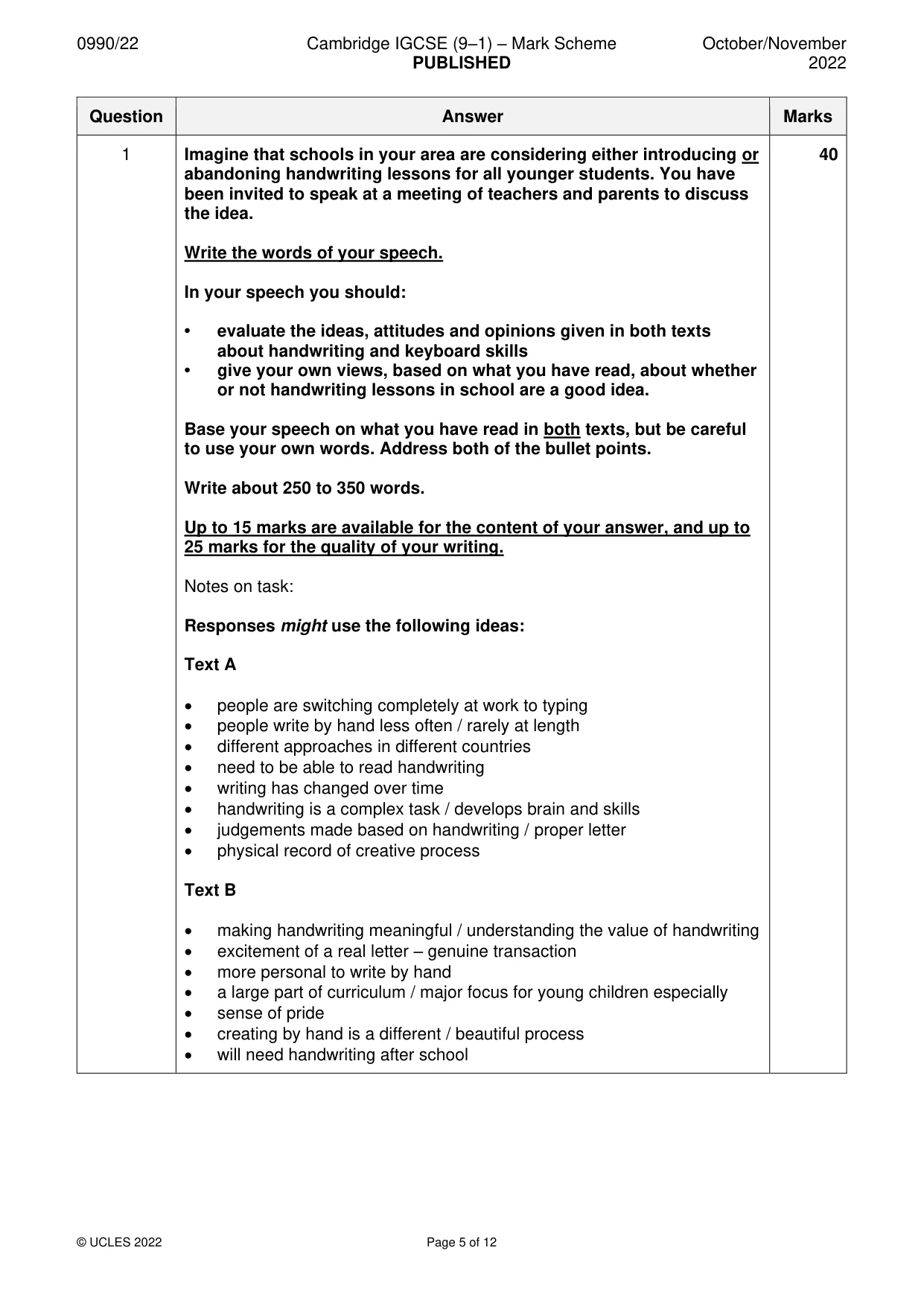Mark scheme, page 5 of 12