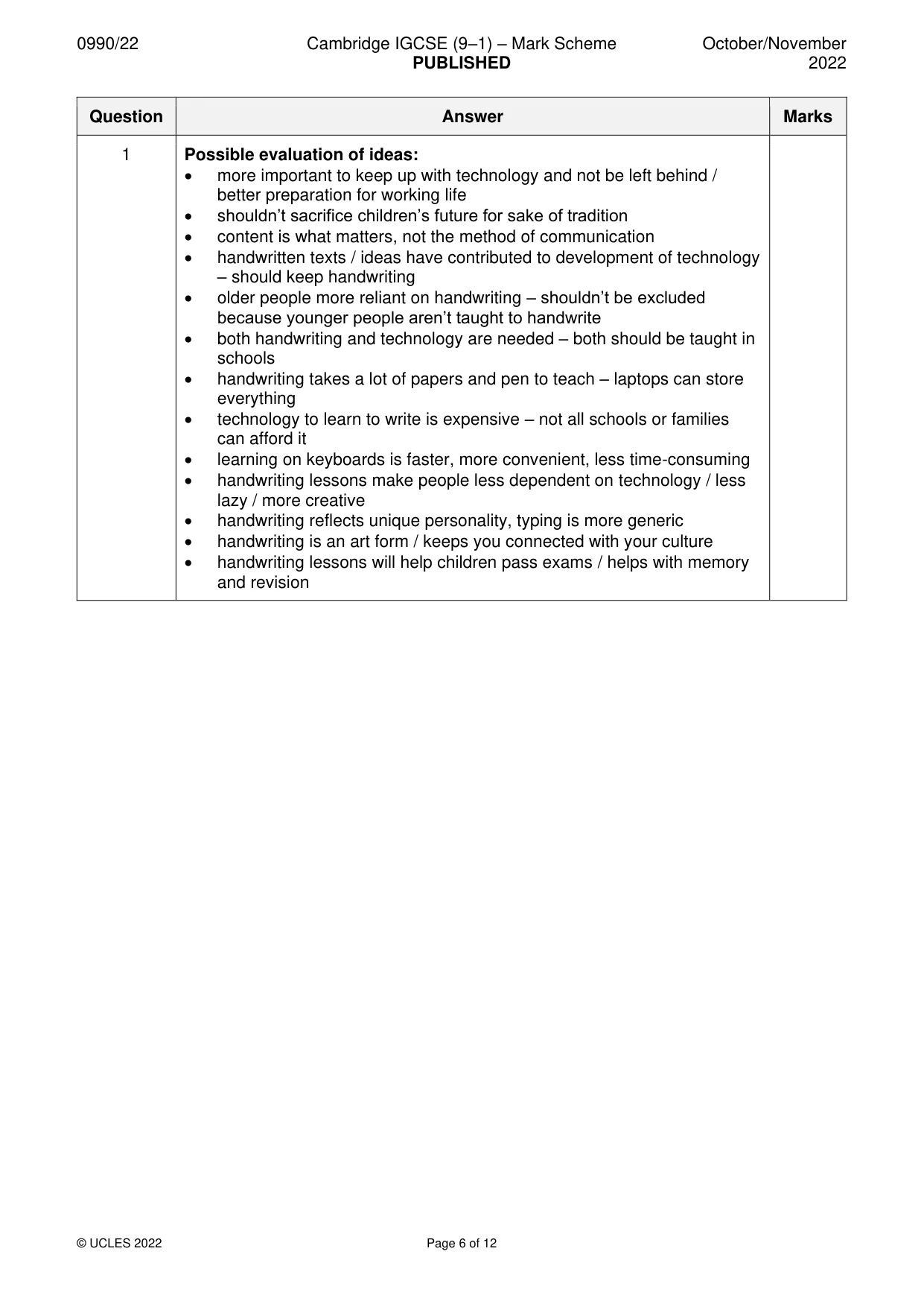 Mark scheme, page 6 of 12