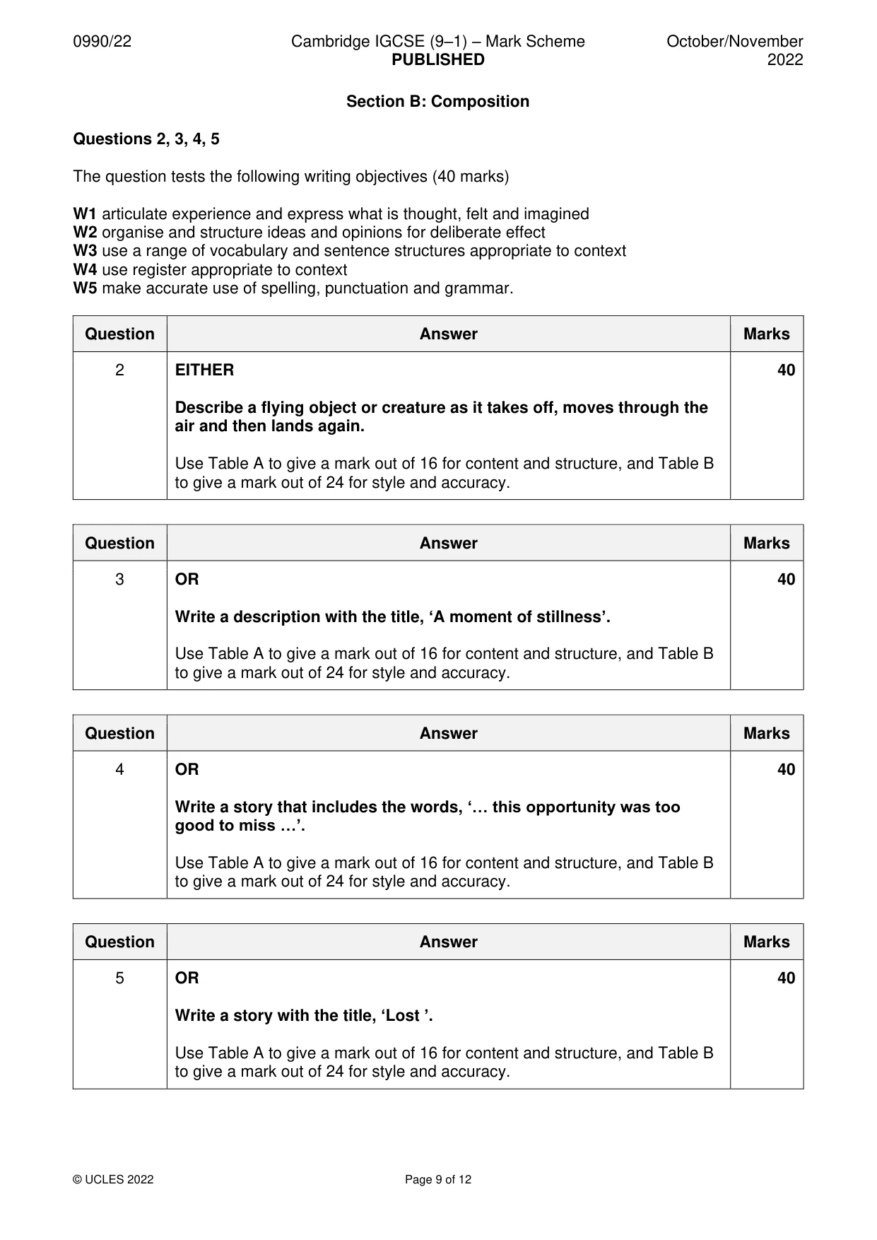 Mark scheme, page 9 of 12