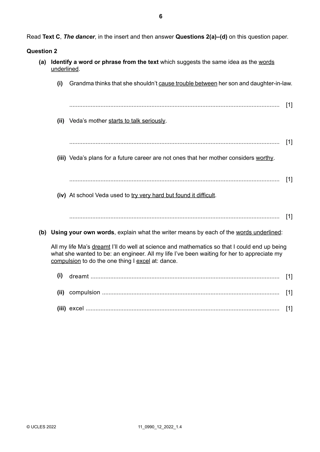 Cambridge IGCSE English - First Language (9-1) 0990 2022 Oct/Nov Paper 1 · Variant 2 question paper, page 6 of 16