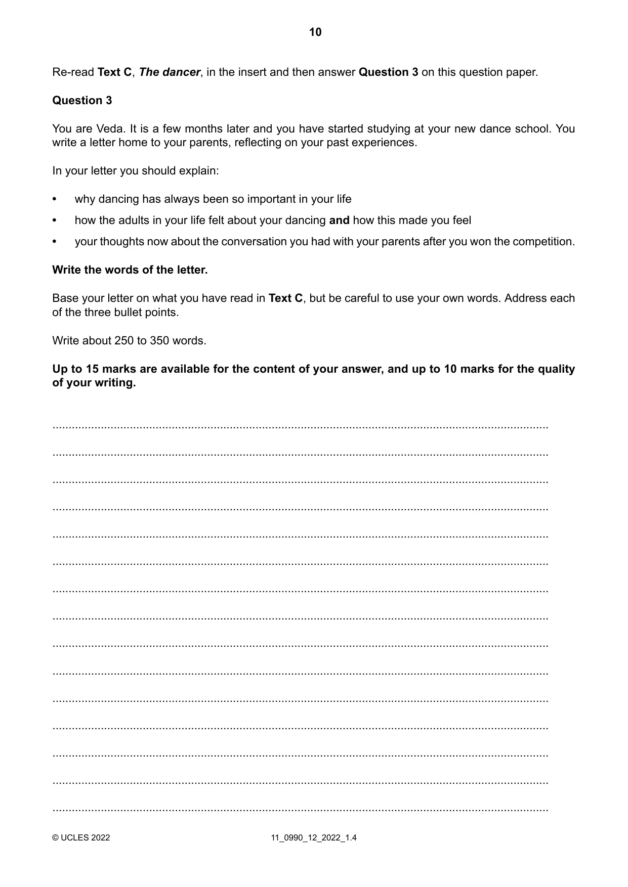 Cambridge IGCSE English - First Language (9-1) 0990 2022 Oct/Nov Paper 1 · Variant 2 question paper, page 10 of 16
