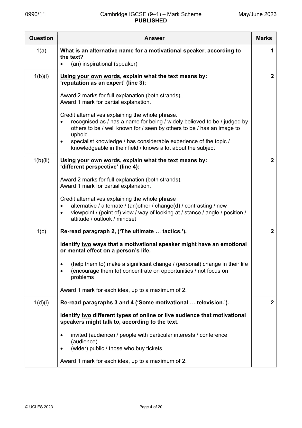 Mark scheme, page 4 of 20