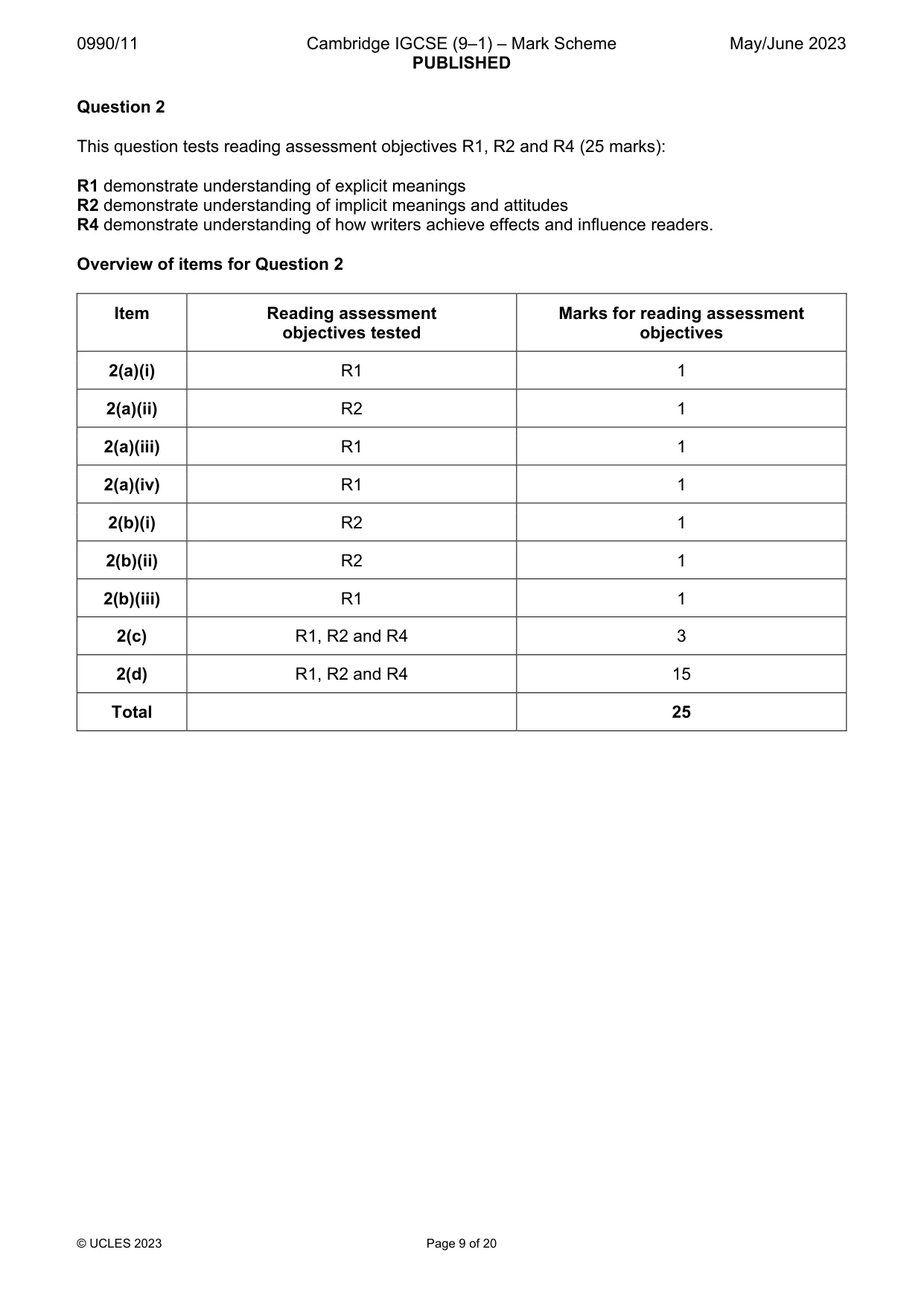 Mark scheme, page 9 of 20