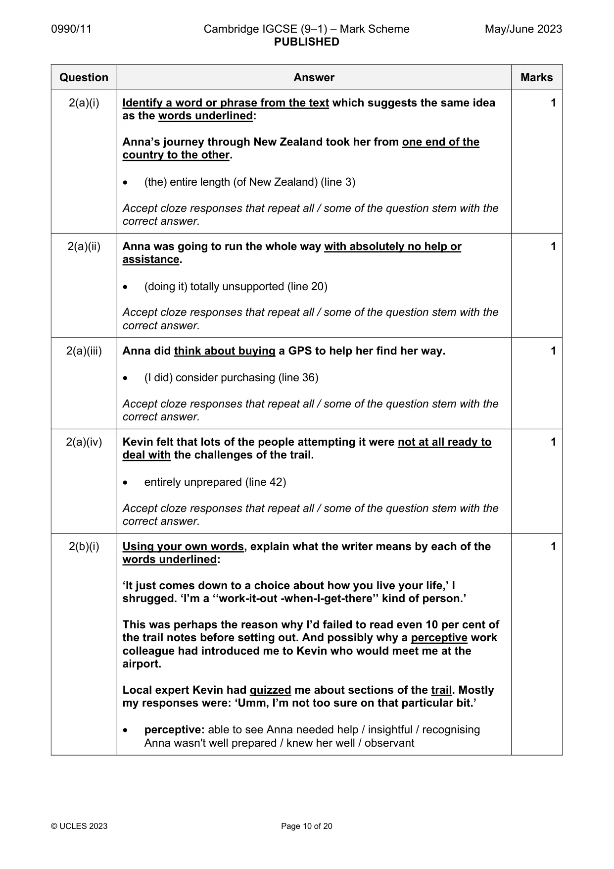 Mark scheme, page 10 of 20